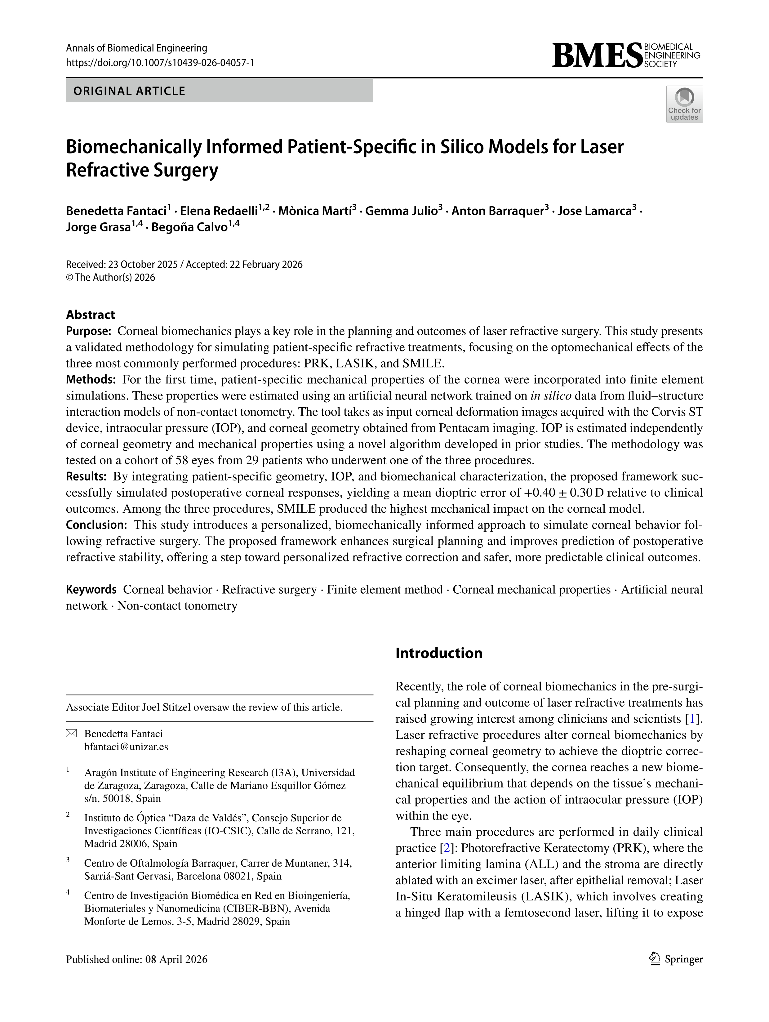 Biomechanically informed patient-specific in silico models for laser refractive surgery