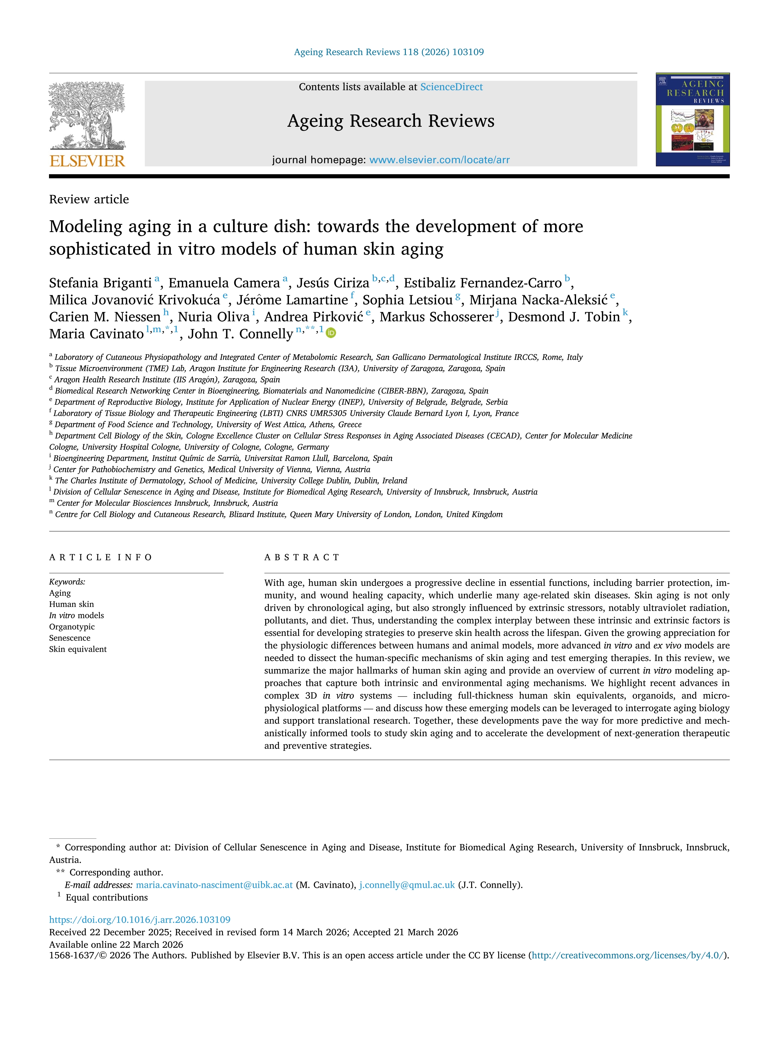 Modeling aging in a culture dish: towards the development of more sophisticated in vitro models of human skin aging