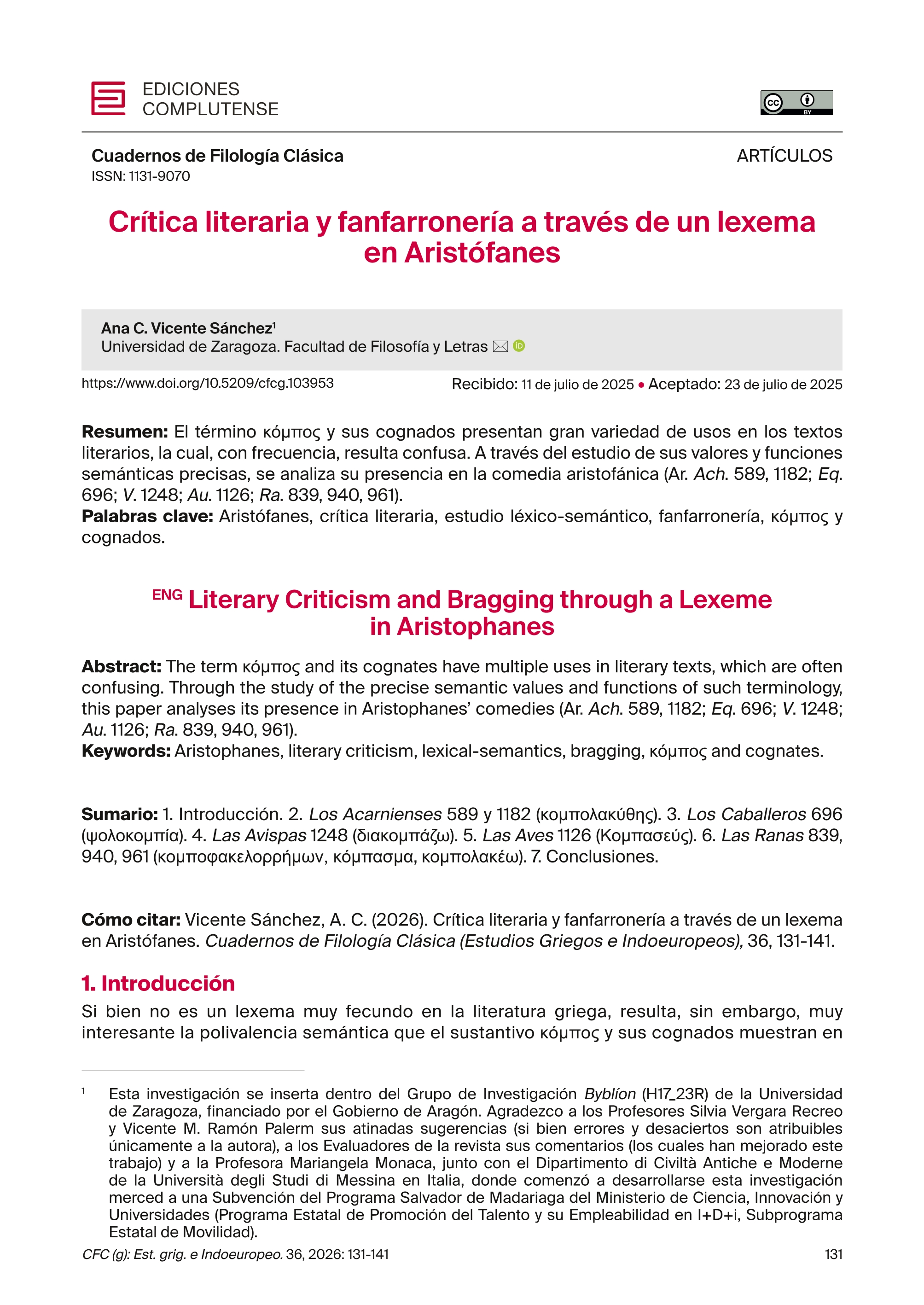 Crítica literaria y fanfarronería a través de un lexema en Aristófanes