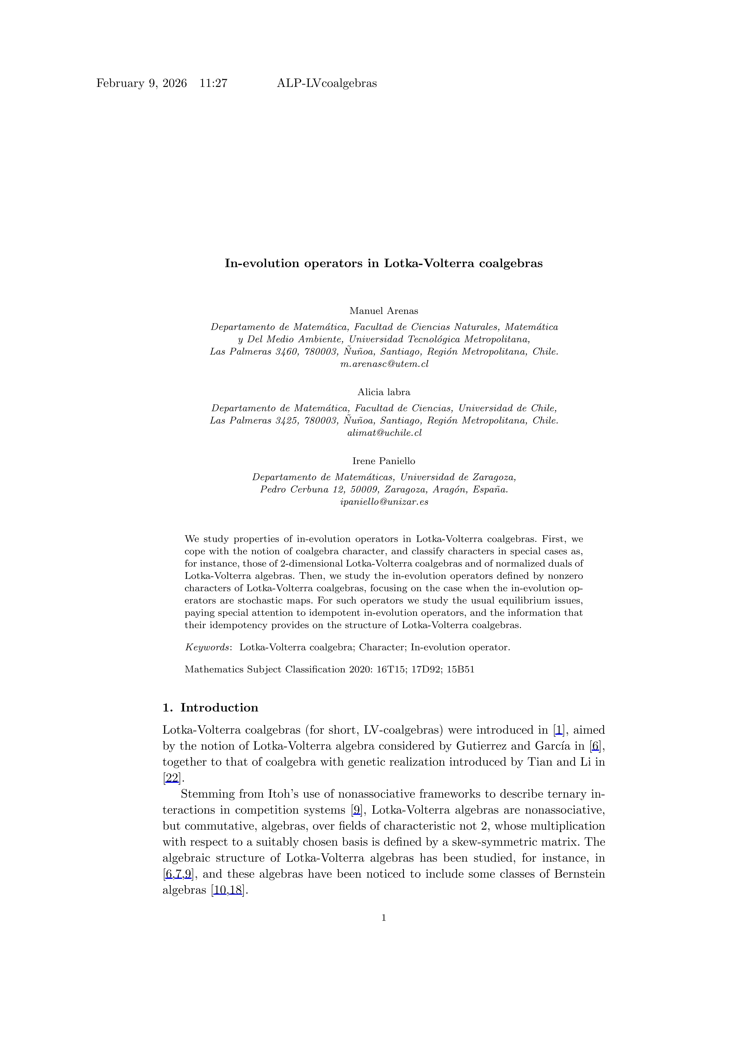 In-evolution operators in Lotka-Volterra coalgebras