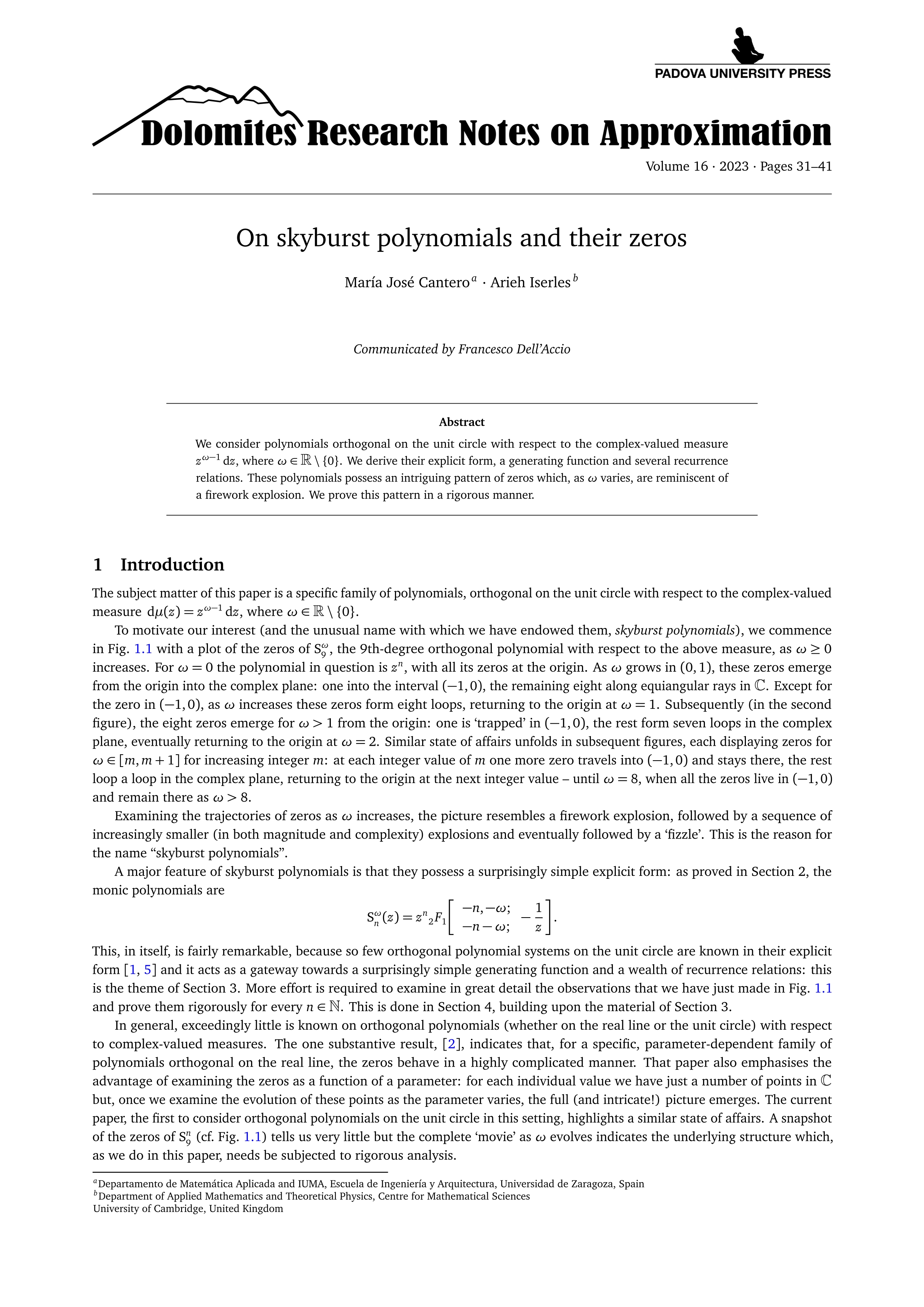 On skyburst polynomials and their zeros