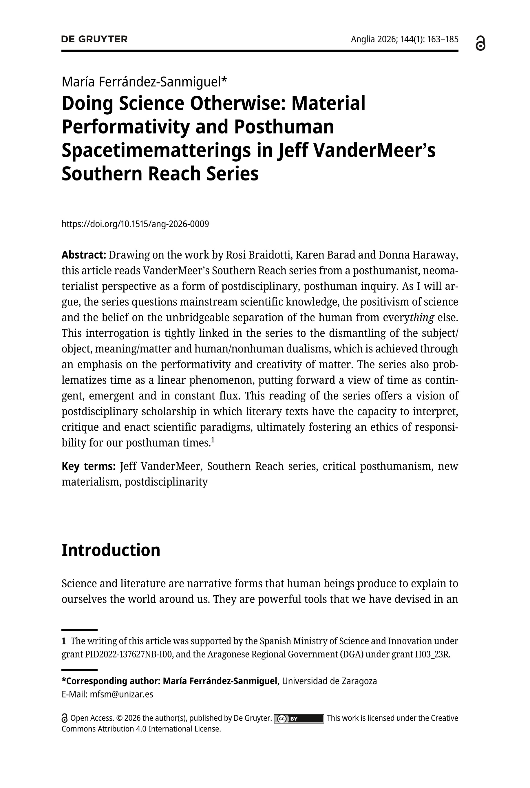 Doing Science Otherwise: Material Performativity and Posthuman Spacetimematterings in Jeff VanderMeer’s Southern Reach Series