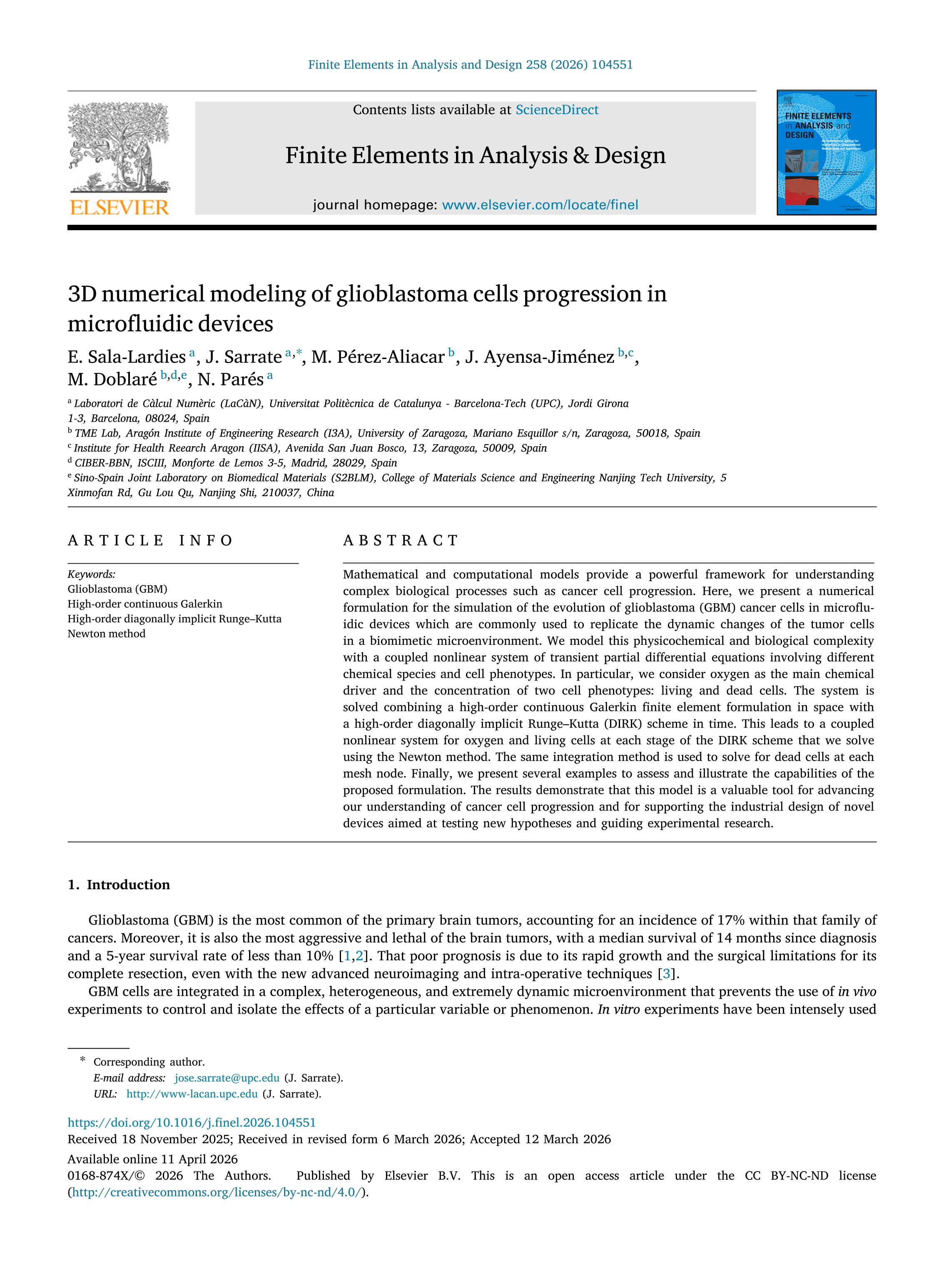 3D numerical modeling of glioblastoma cells progression in microfluidic devices