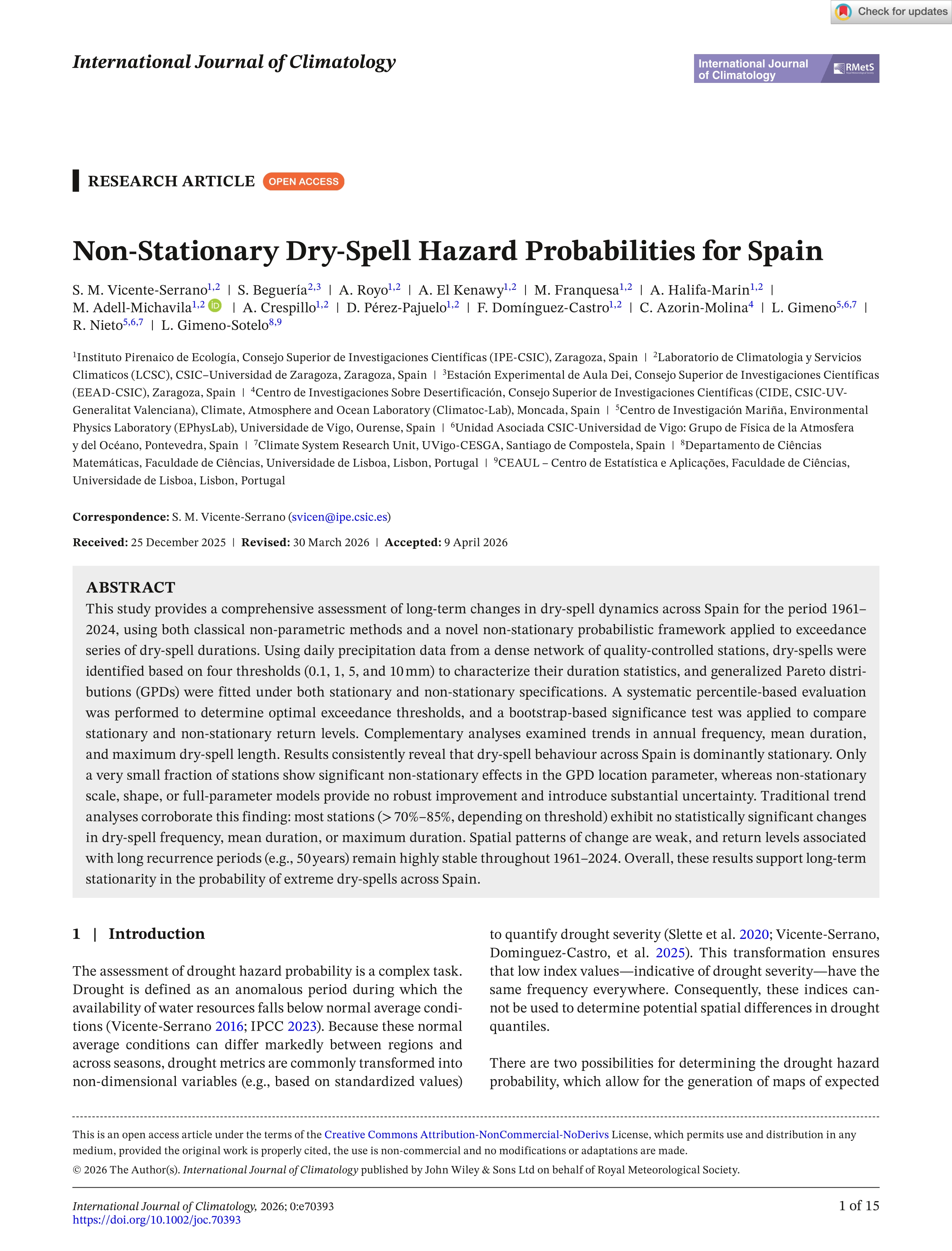 Non‐Stationary Dry‐Spell Hazard Probabilities for Spain