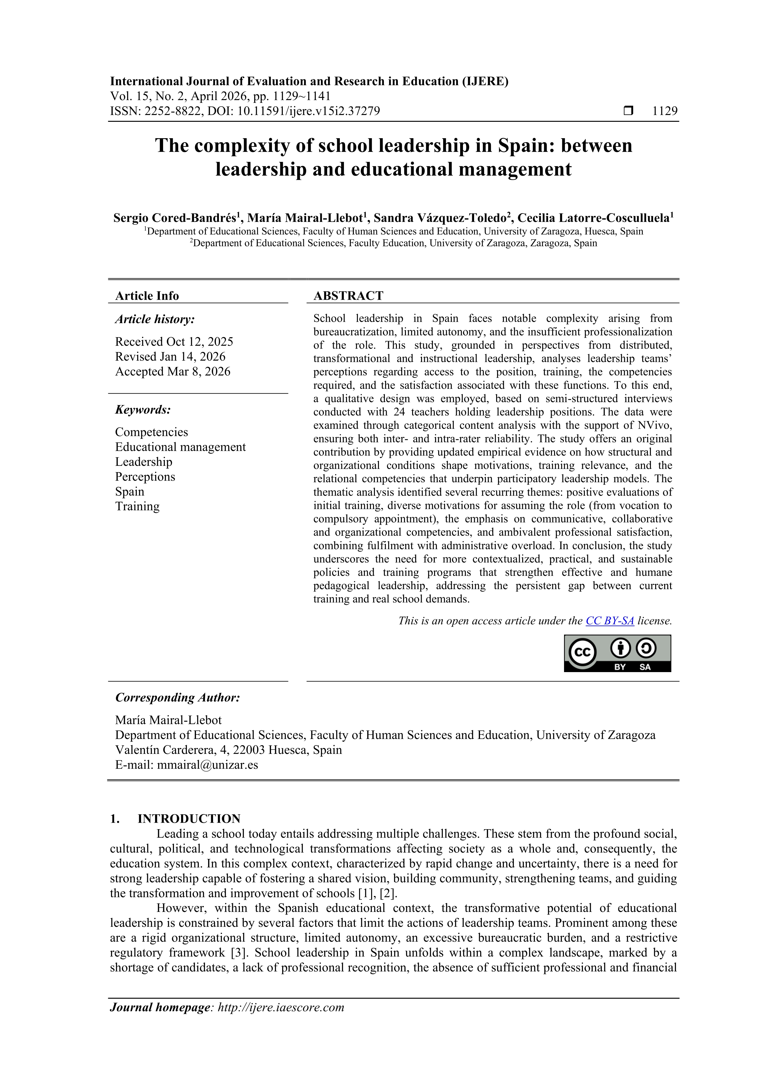 The complexity of school leadership in Spain: between leadership and educational management
