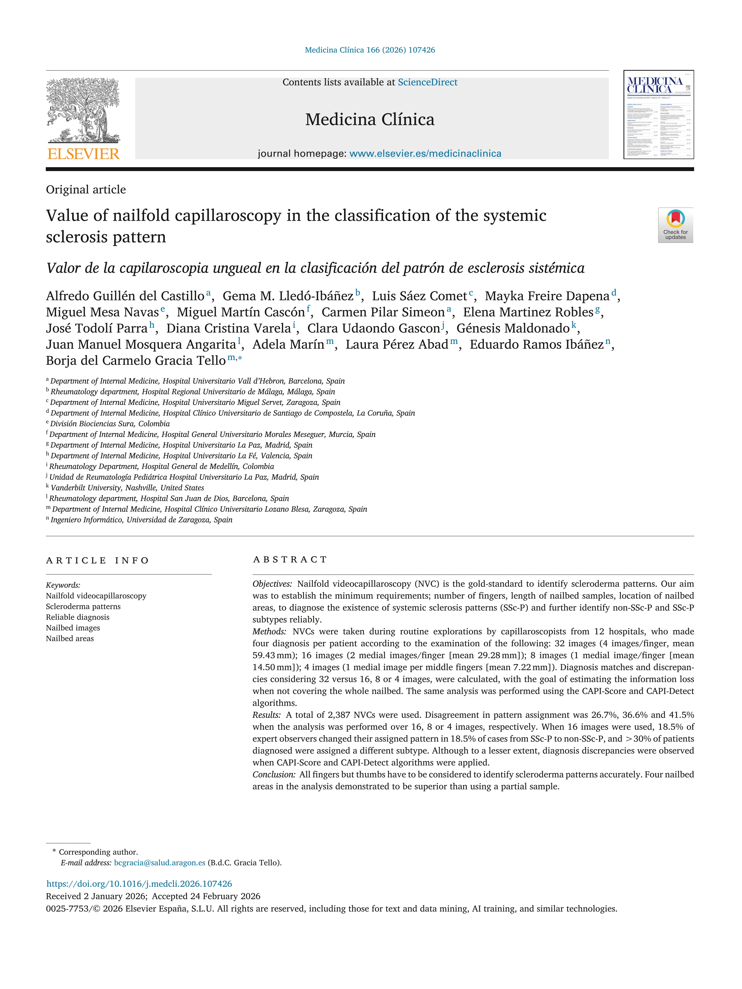 Value of nailfold capillaroscopy in the classification of the systemic sclerosis pattern
