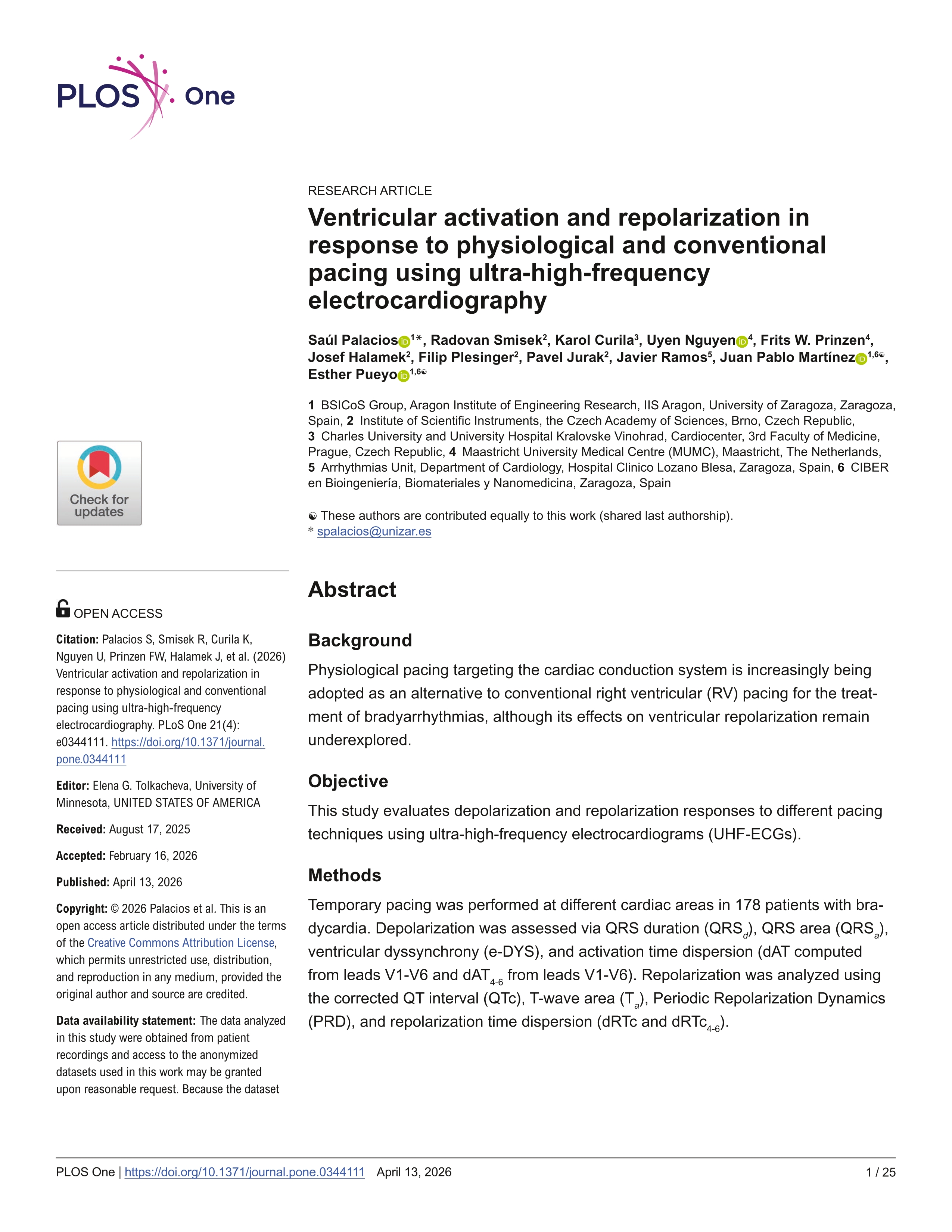 Ventricular activation and repolarization in response to physiological and conventional pacing using ultra-high-frequency electrocardiography