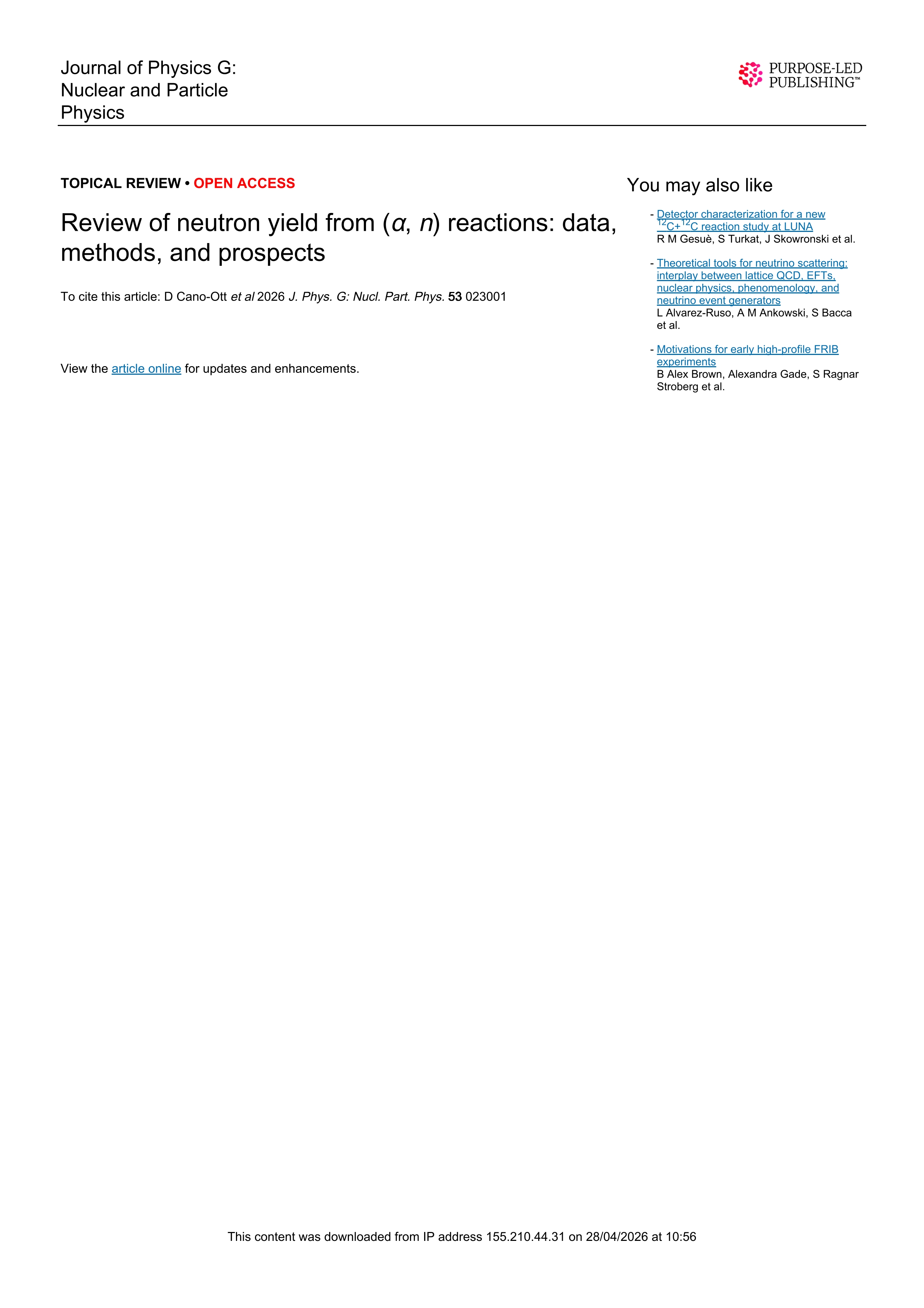 Review of neutron yield from (α, n) reactions: data, methods, and prospects