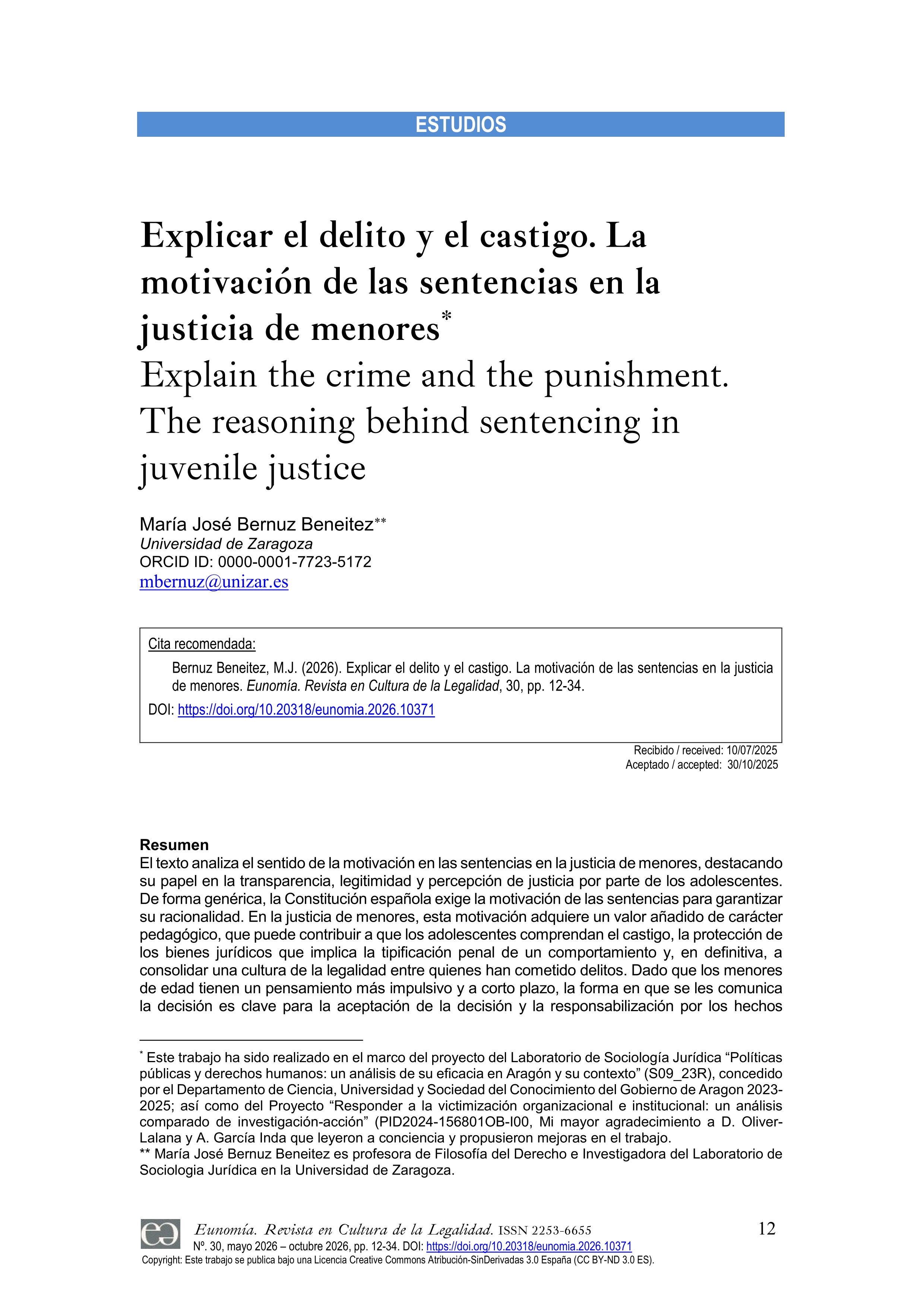 Explicar el delito y el castigo. La motivación de las sentencias en la justicia de menores