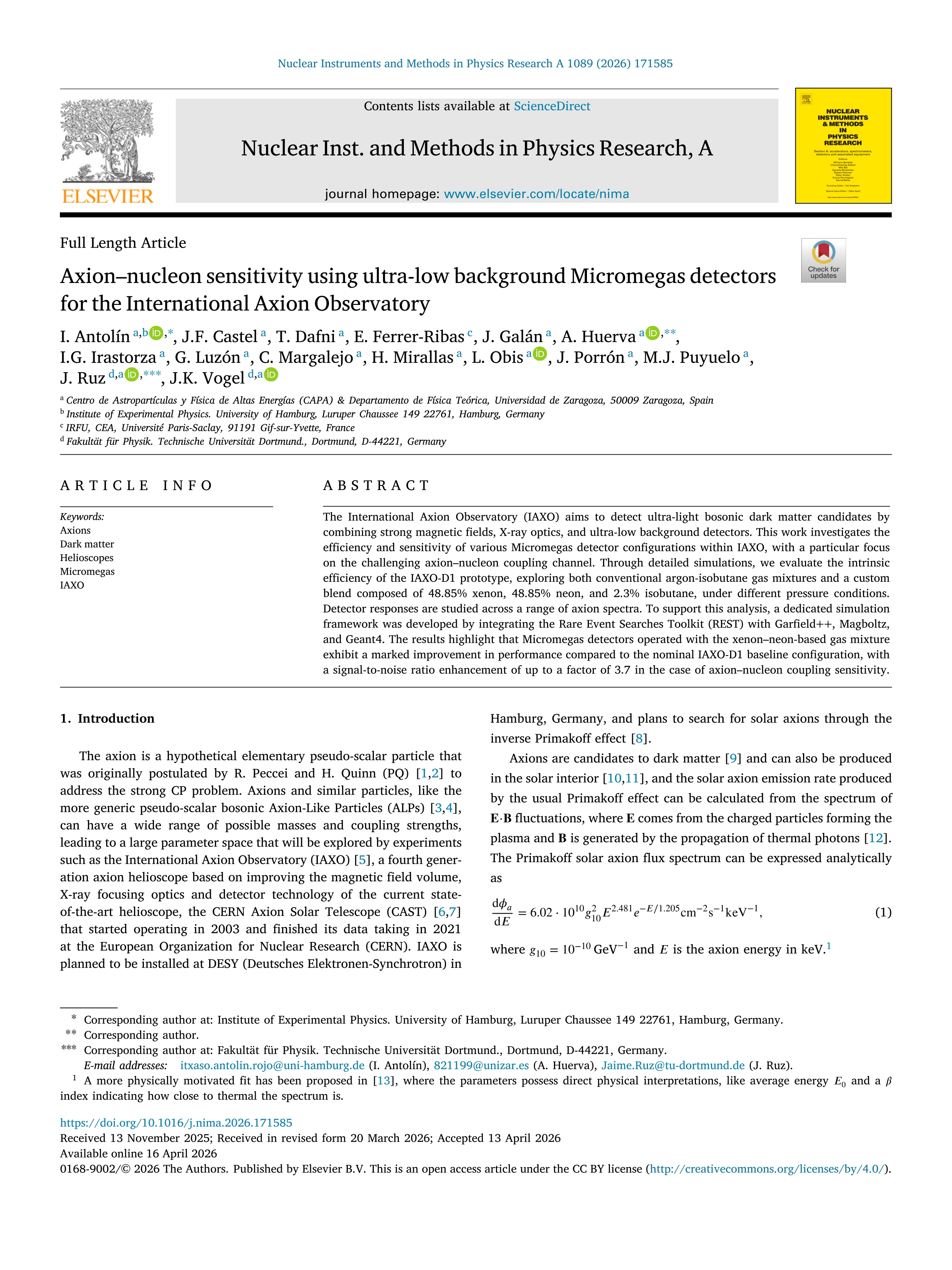 Axion–nucleon sensitivity using ultra-low background Micromegas detectors for the International Axion Observatory