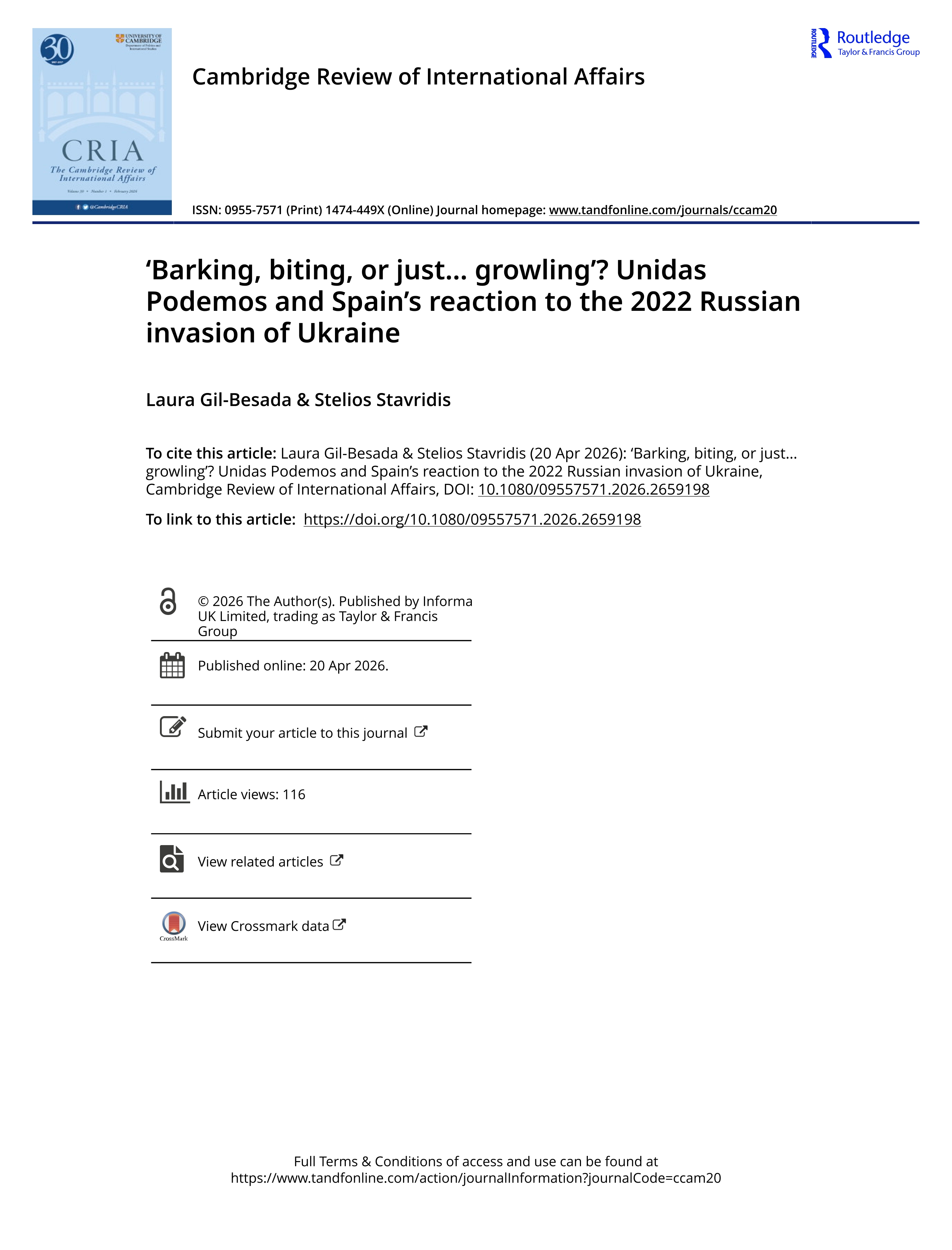 Barking, biting, or just… growling’? Unidas Podemos and Spain’s reaction to the 2022 Russian invasion of Ukraine