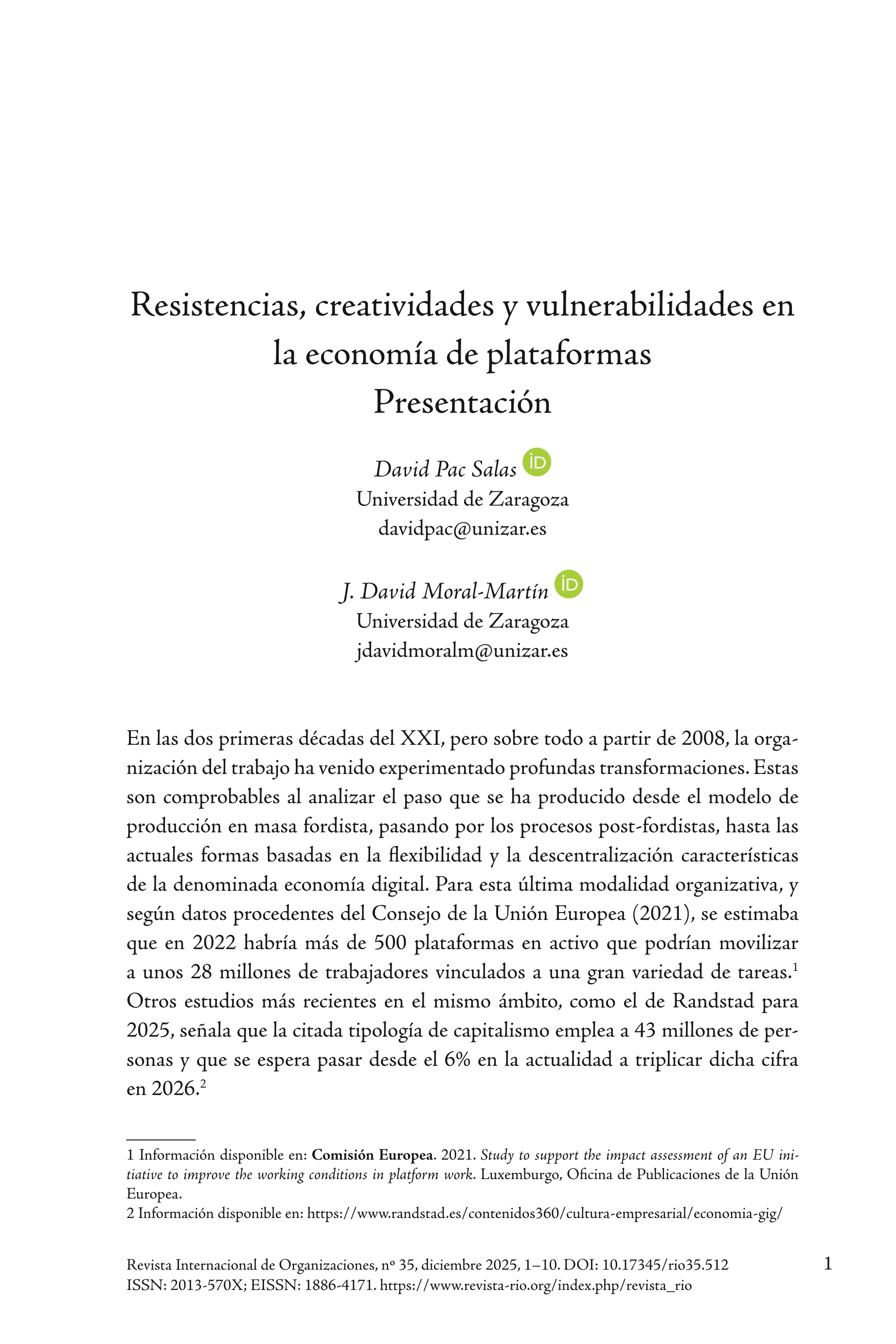 Resistencias, creatividades y vulnerabilidades en la economía de plataformas. Presentación