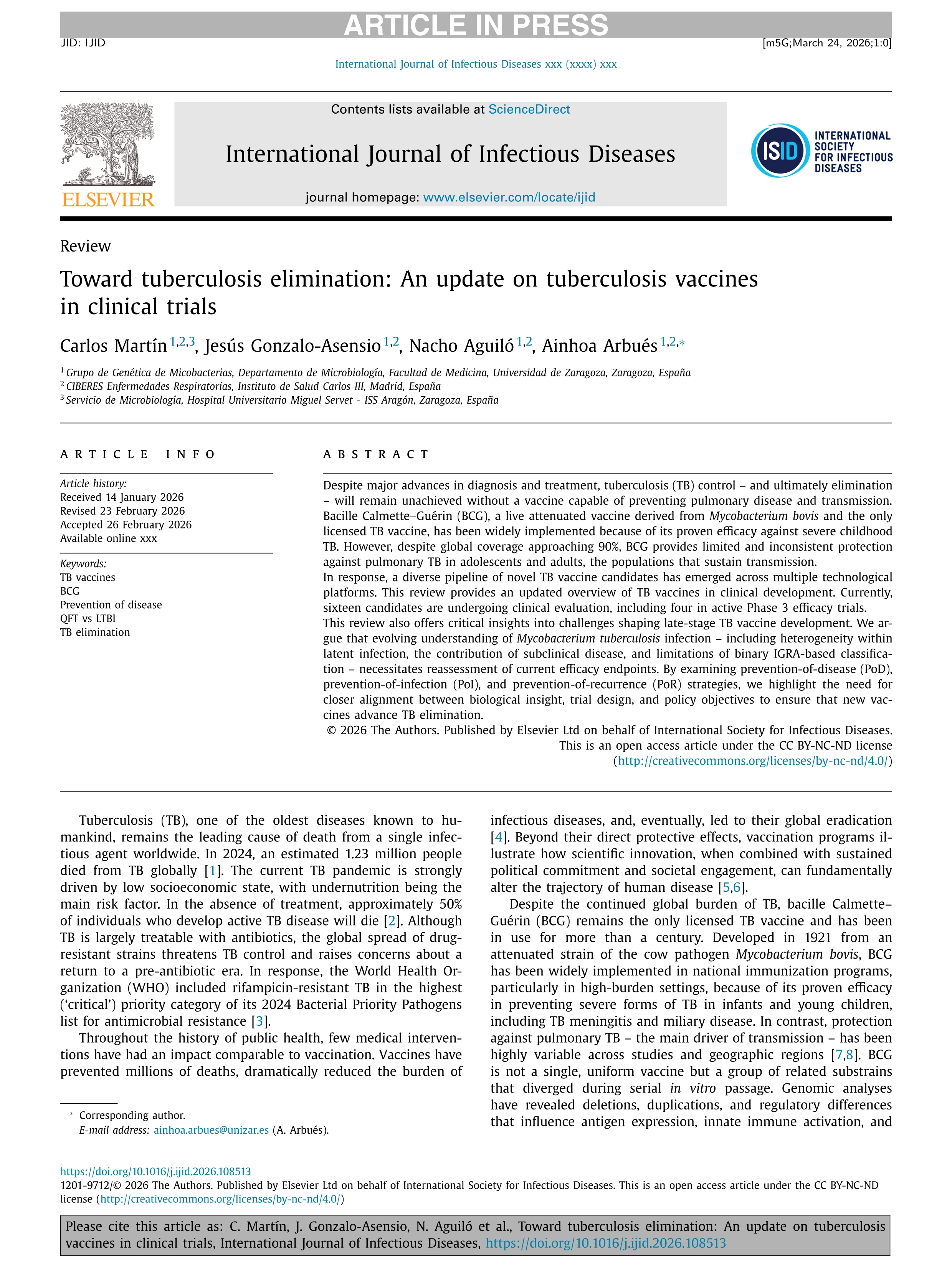 Toward tuberculosis elimination: An update on tuberculosis vaccines in clinical trials