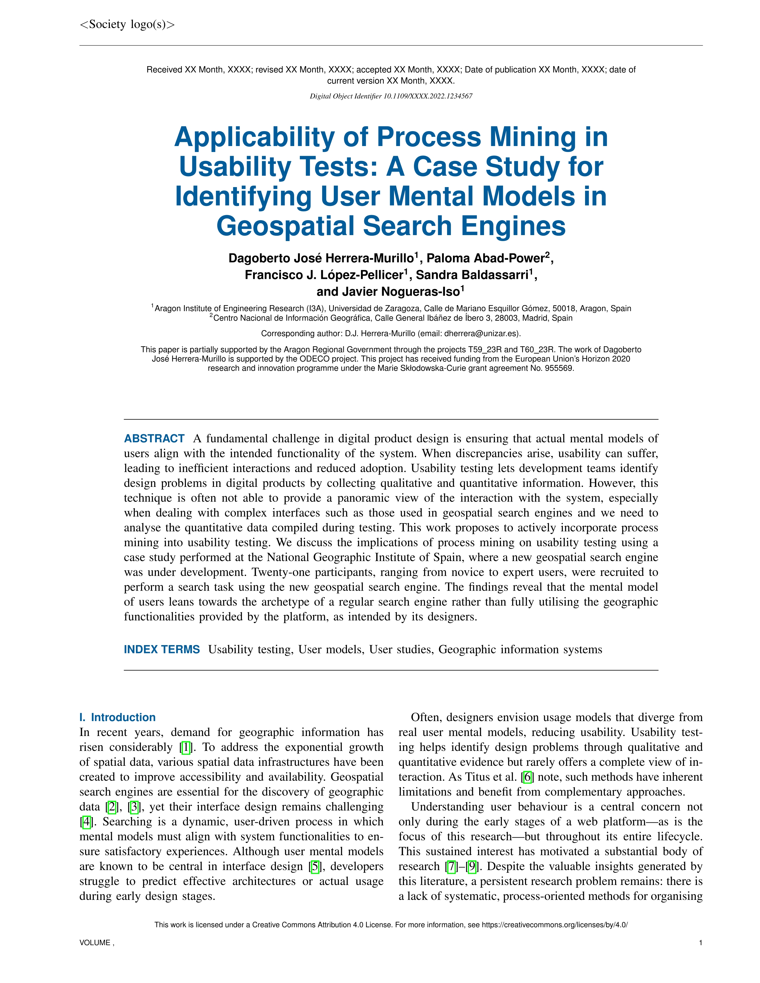 Applicability of process mining in usability tests: a case study for identifying user mental models in geospatial search engines