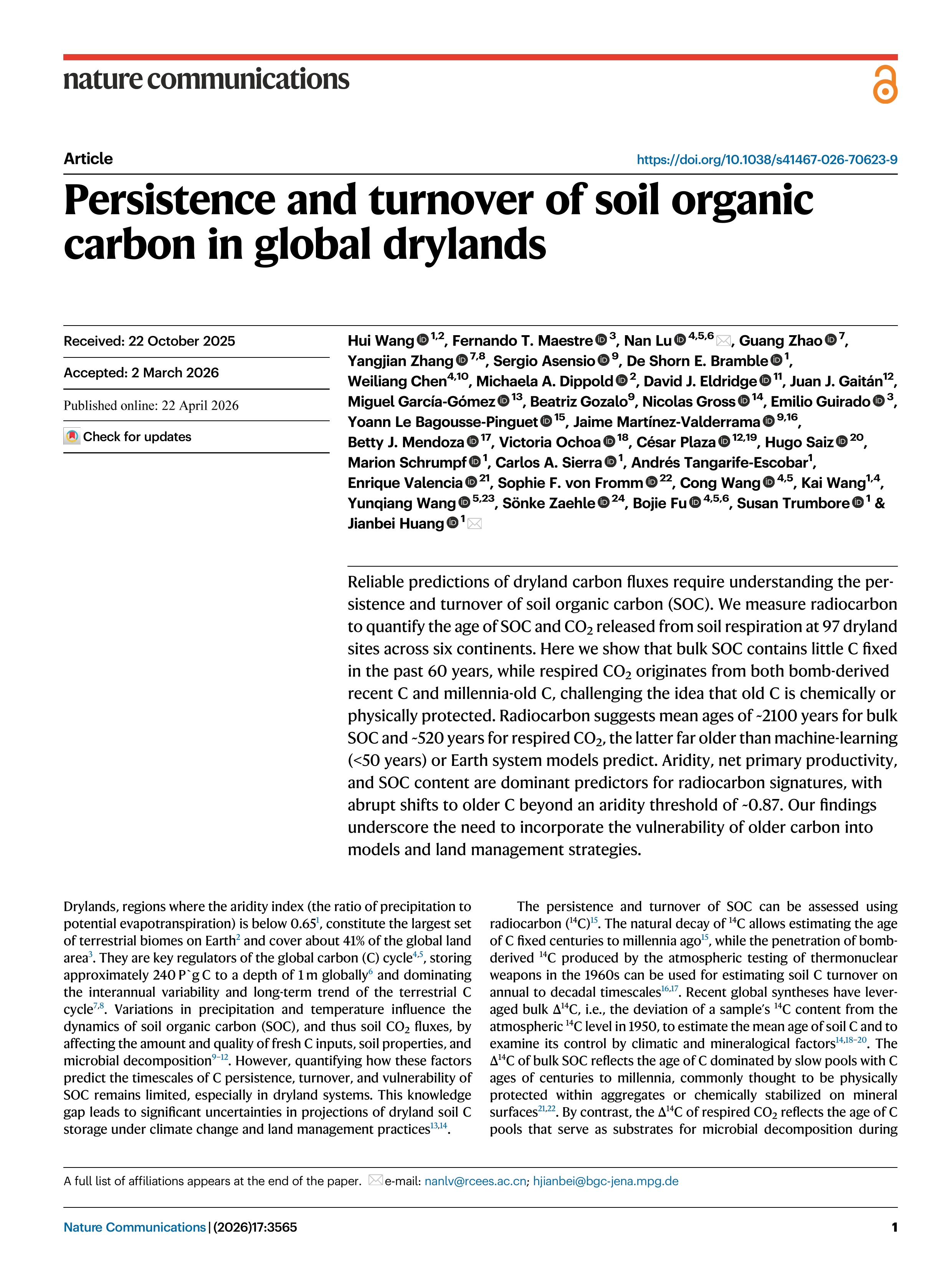 Persistence and turnover of soil organic carbon in global drylands