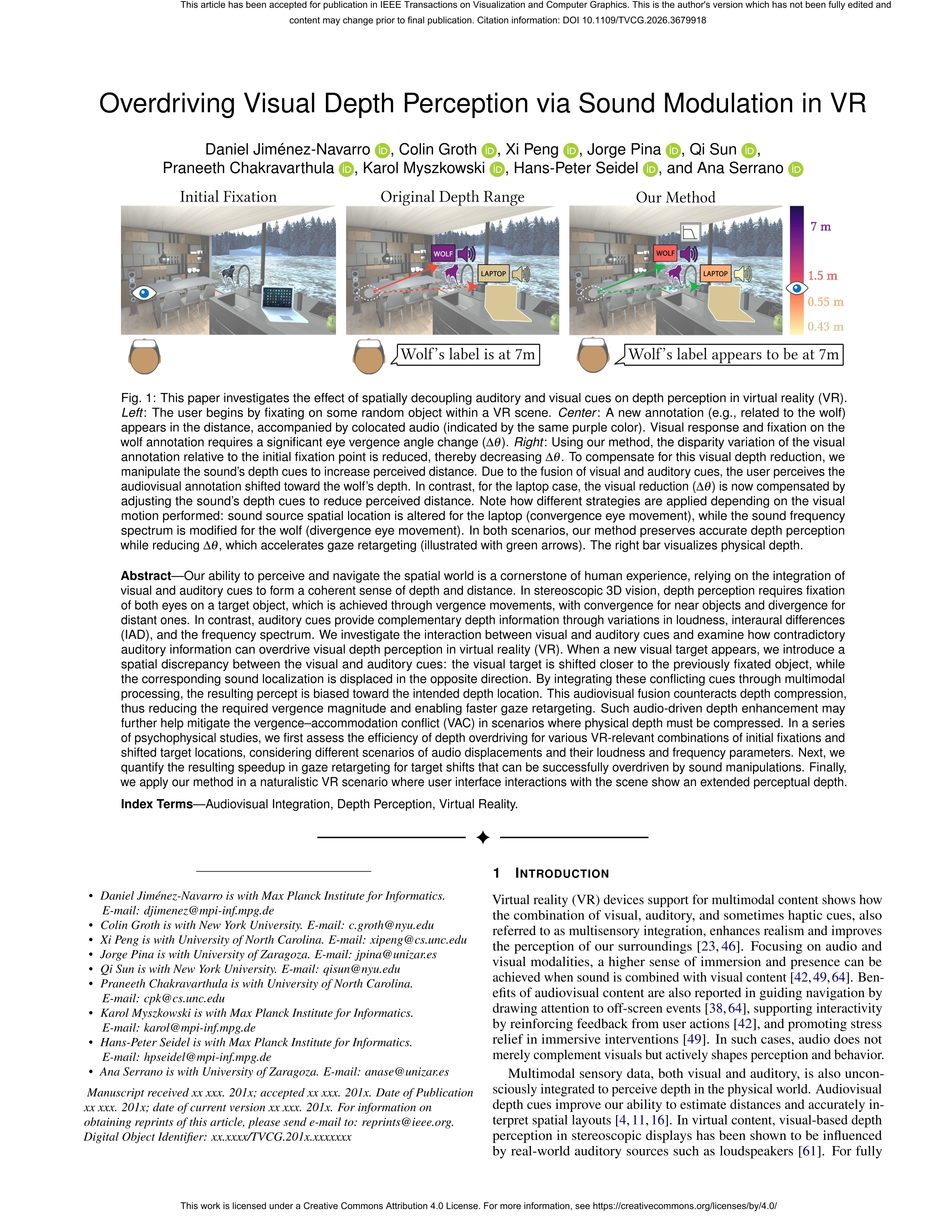 Overdriving Visual Depth Perception via Sound Modulation in VR