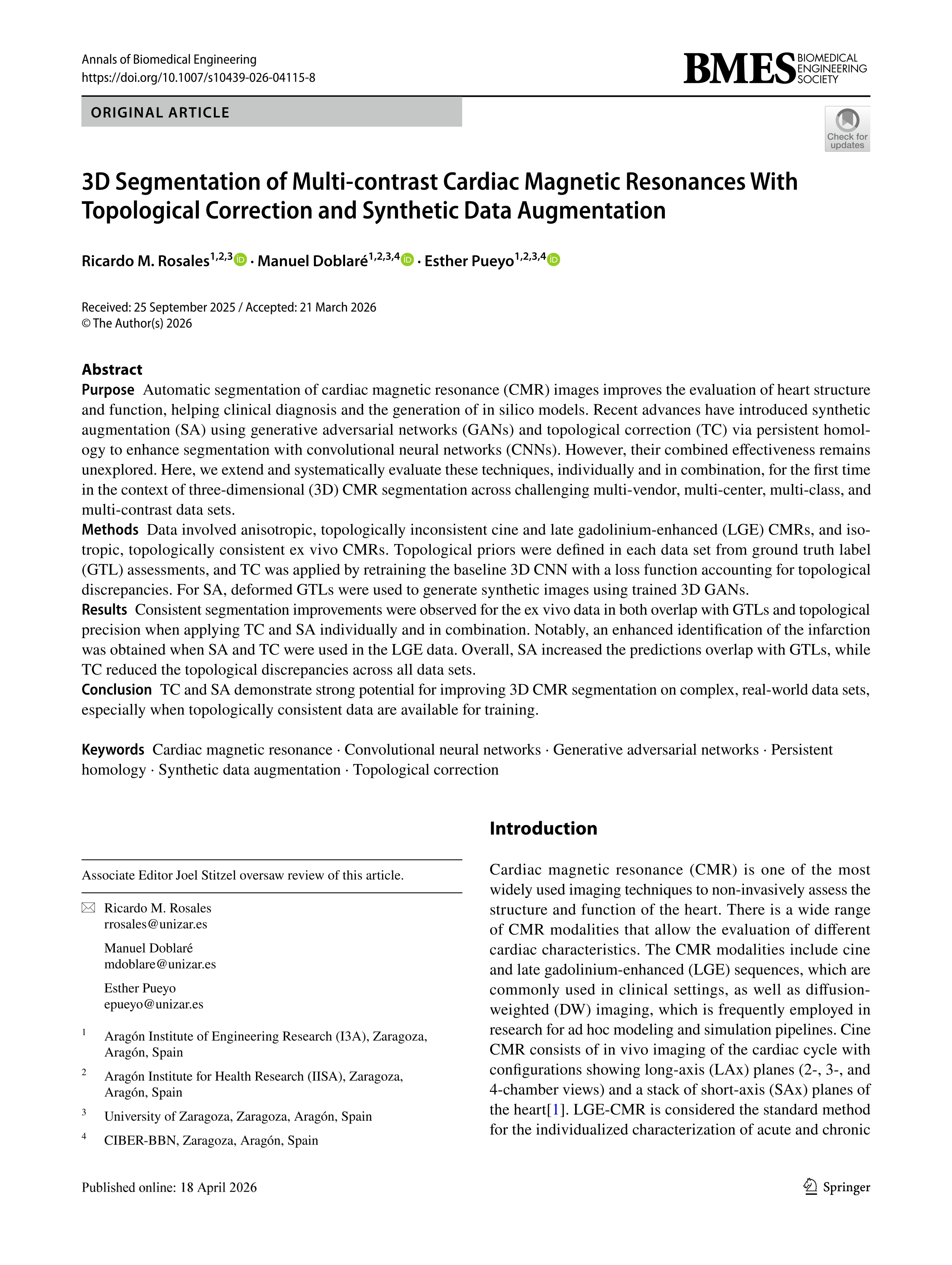 3D Segmentation of Multi-contrast Cardiac Magnetic Resonances With Topological Correction and Synthetic Data Augmentation