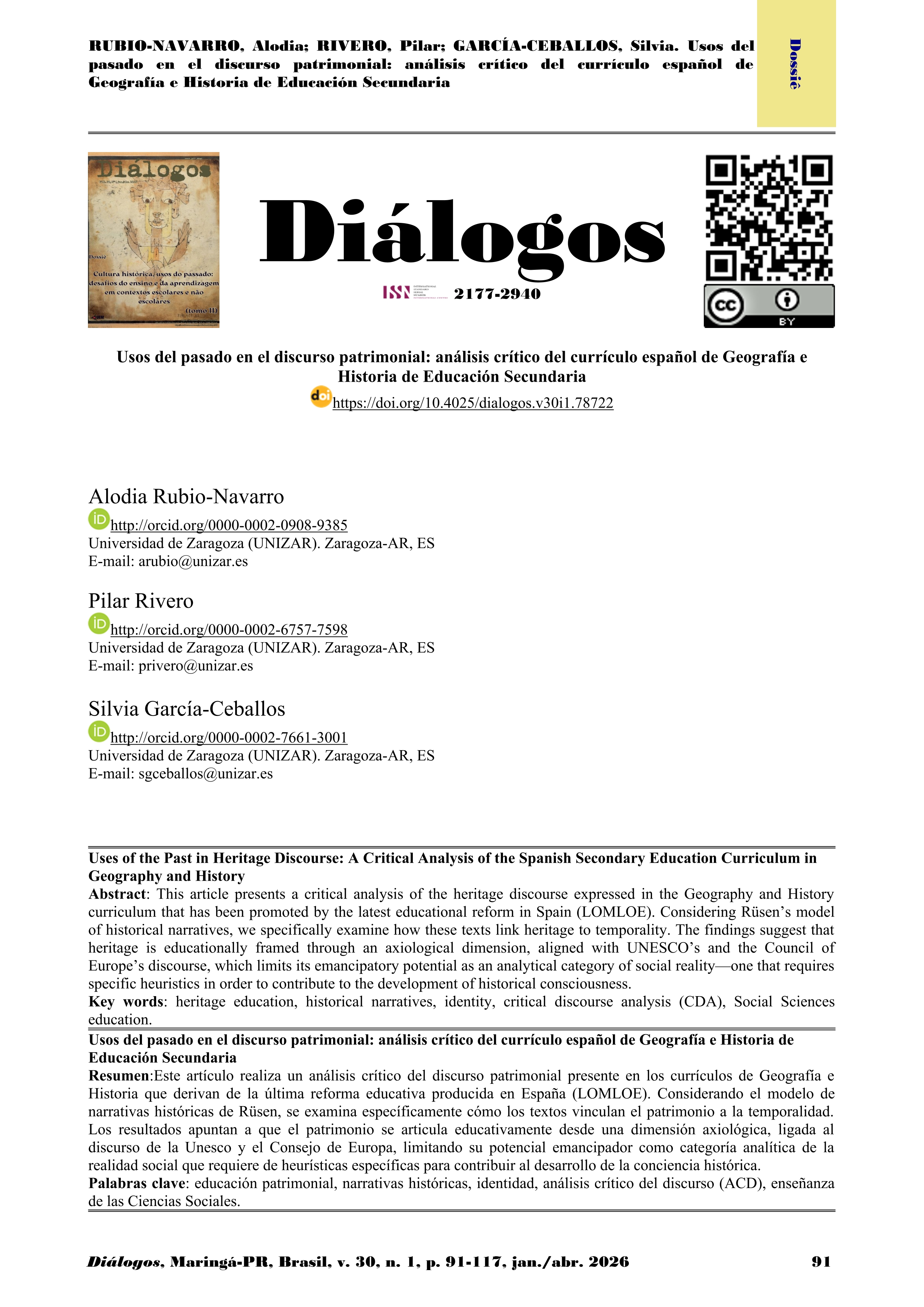 Usos del pasado en el discurso patrimonial: Análisis crítico del currículo español de Geografía e Historia de Educación Secundaria