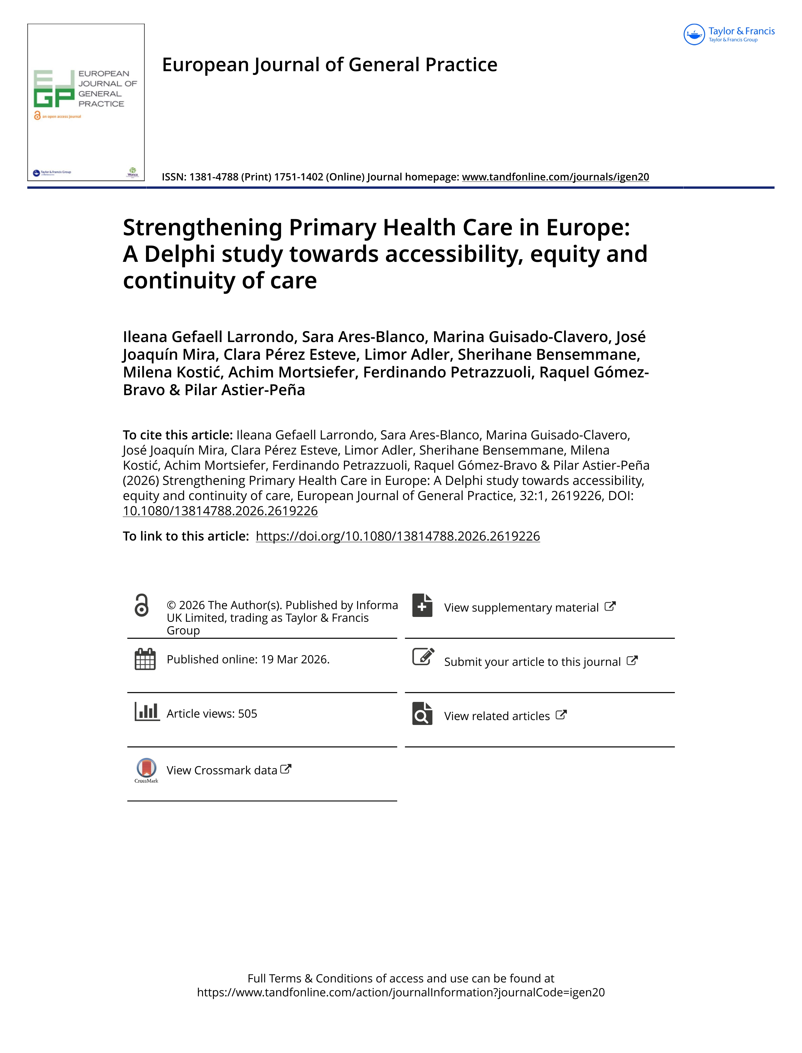 Strengthening Primary Health Care in Europe: A Delphi study towards accessibility, equity and continuity of care