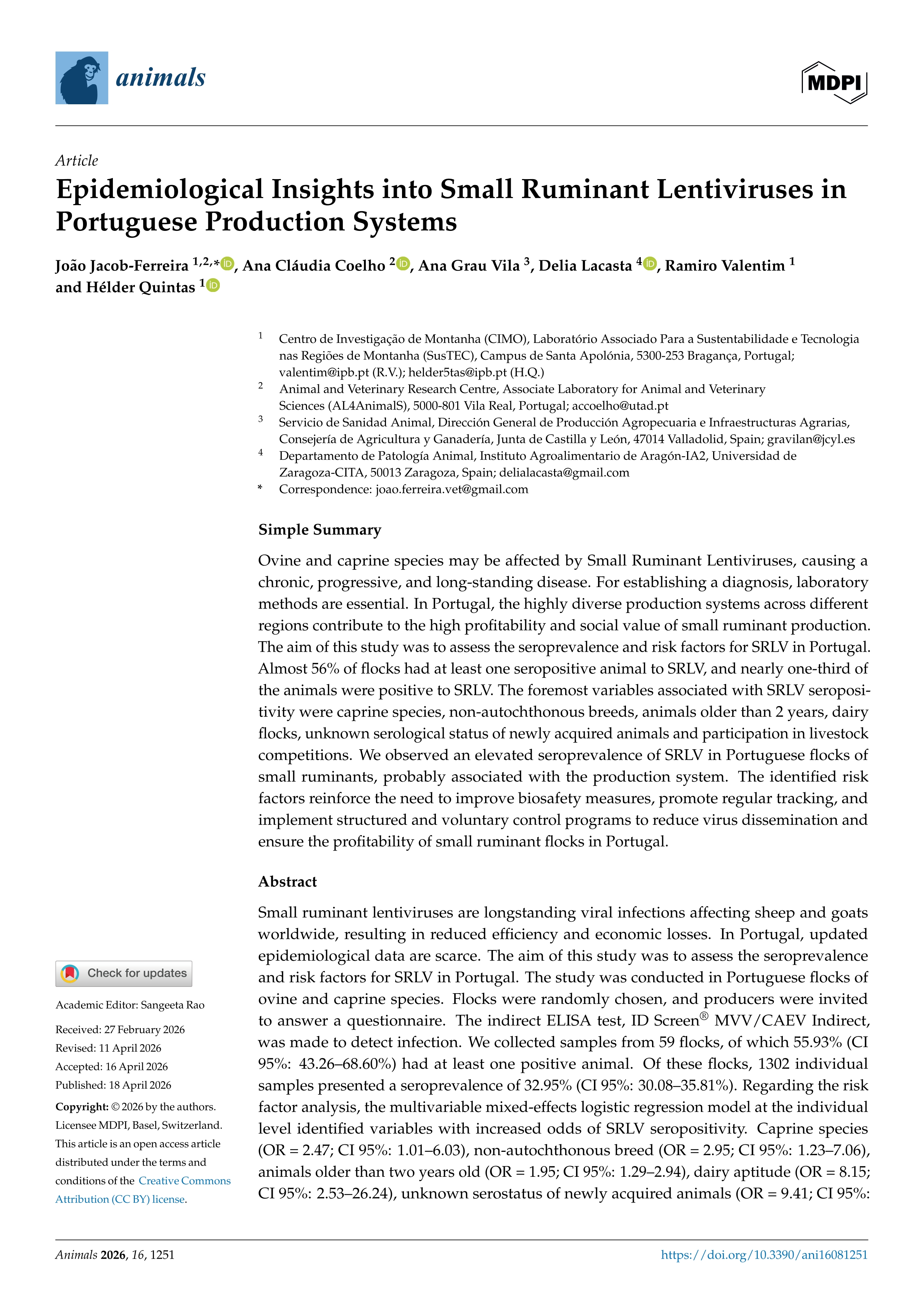 Epidemiological Insights into Small Ruminant Lentiviruses in Portuguese Production Systems