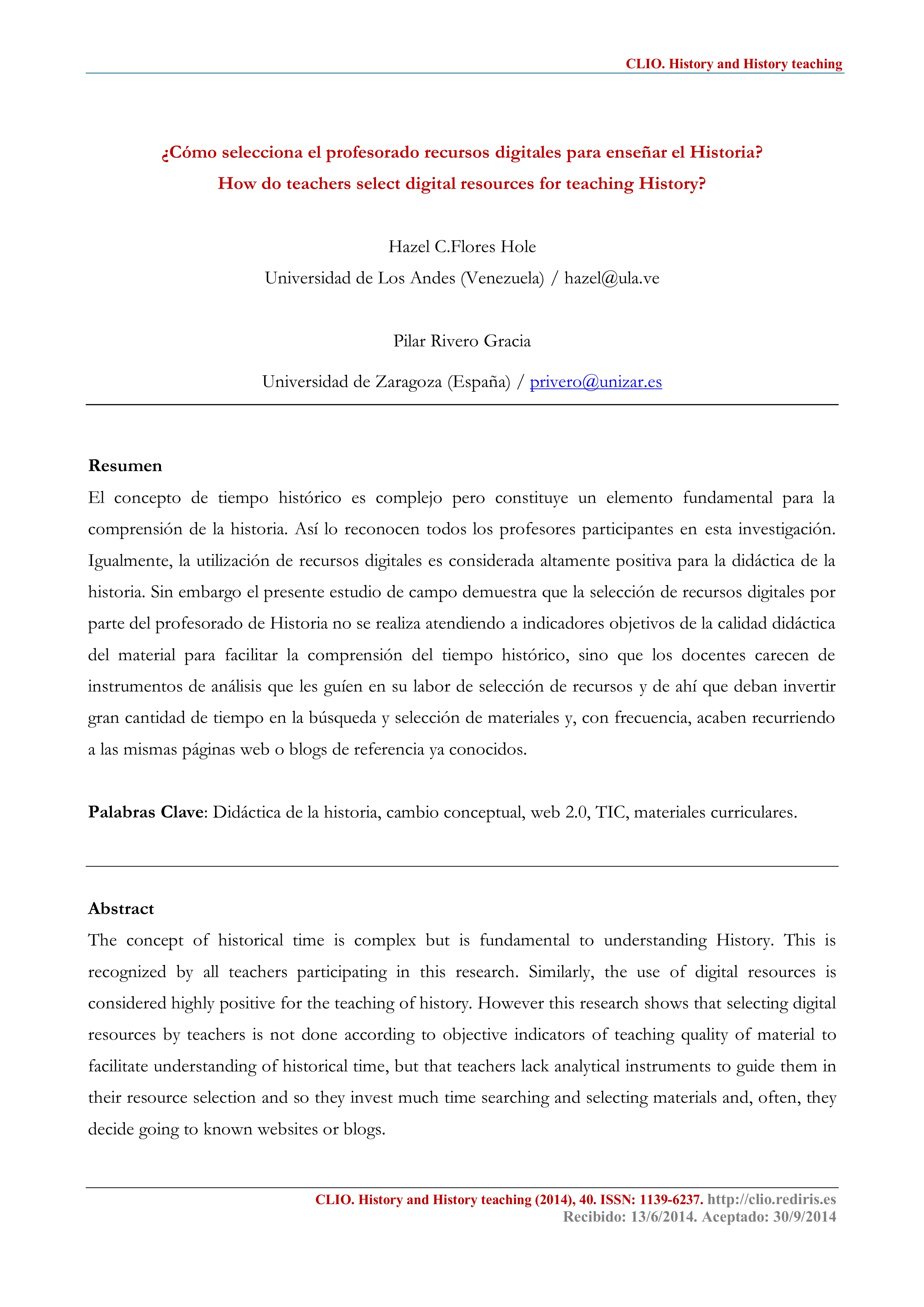 ¿Cómo selecciona el profesorado recursos digitales para enseñar el Historia?