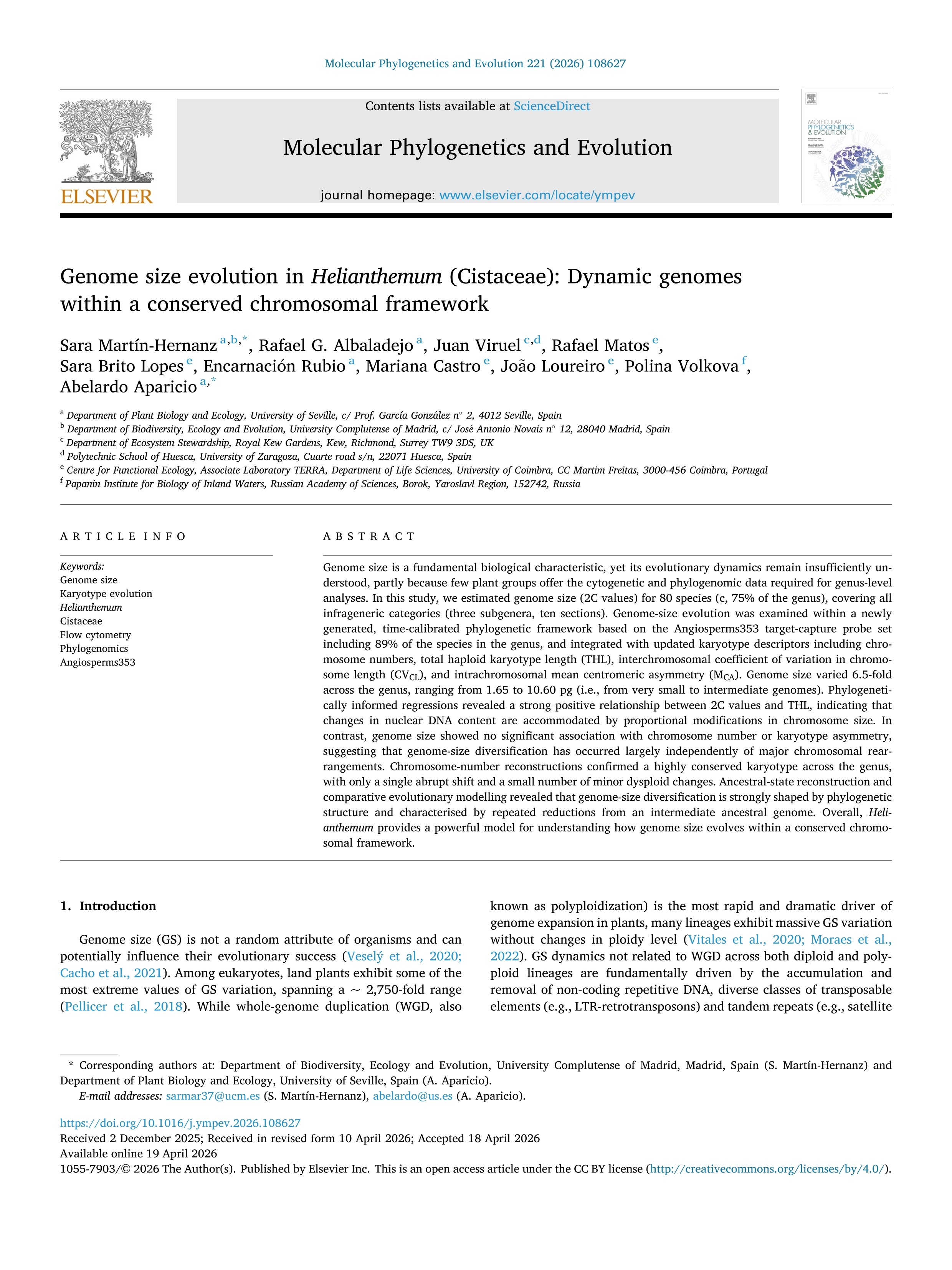 Genome size evolution in Helianthemum (Cistaceae): Dynamic genomes within a conserved chromosomal framework