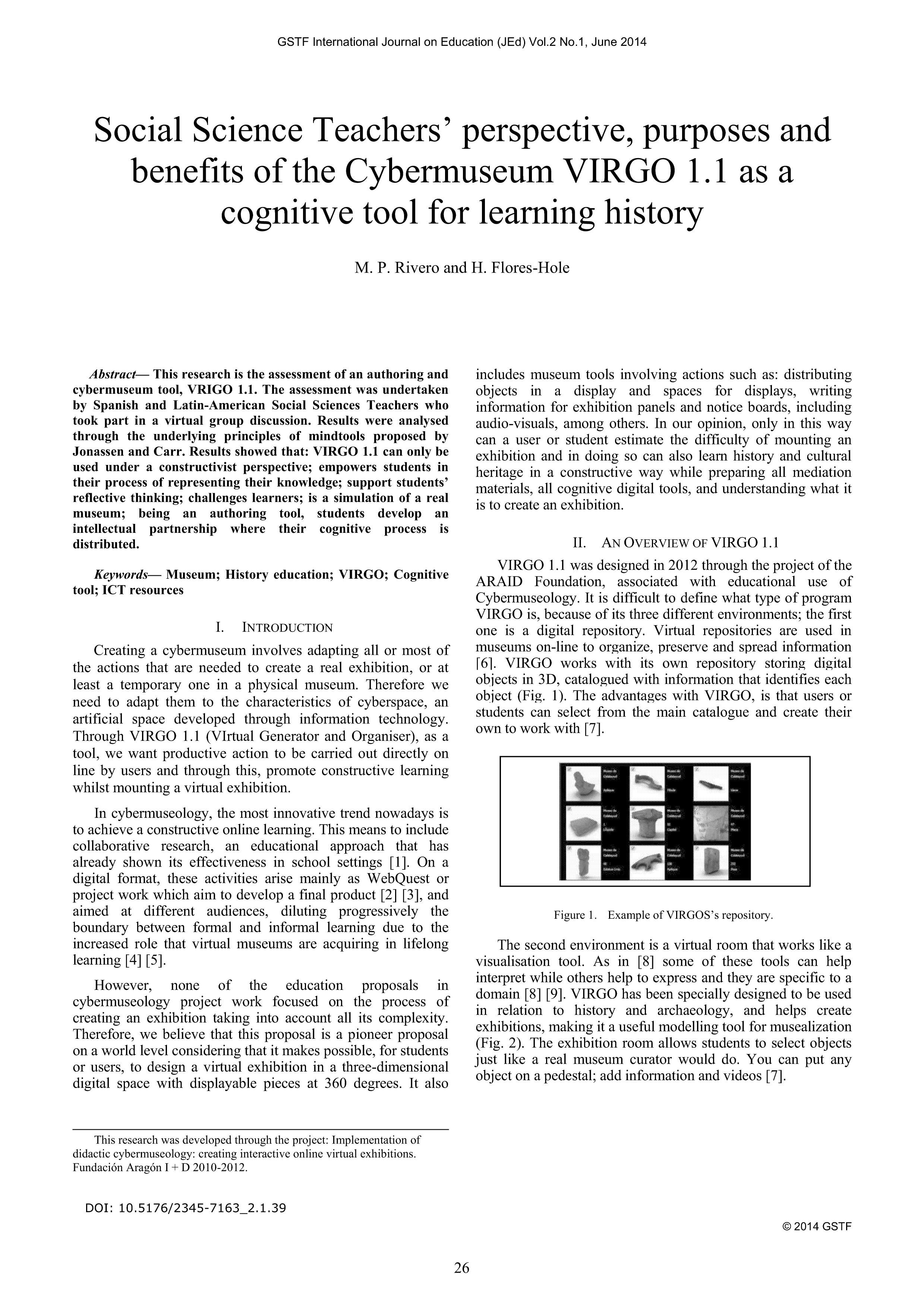 Social Sciences teachers' perspective, purposes and benefits of cybermuseum VIRGO 1.1 as cognitive tool for learning history