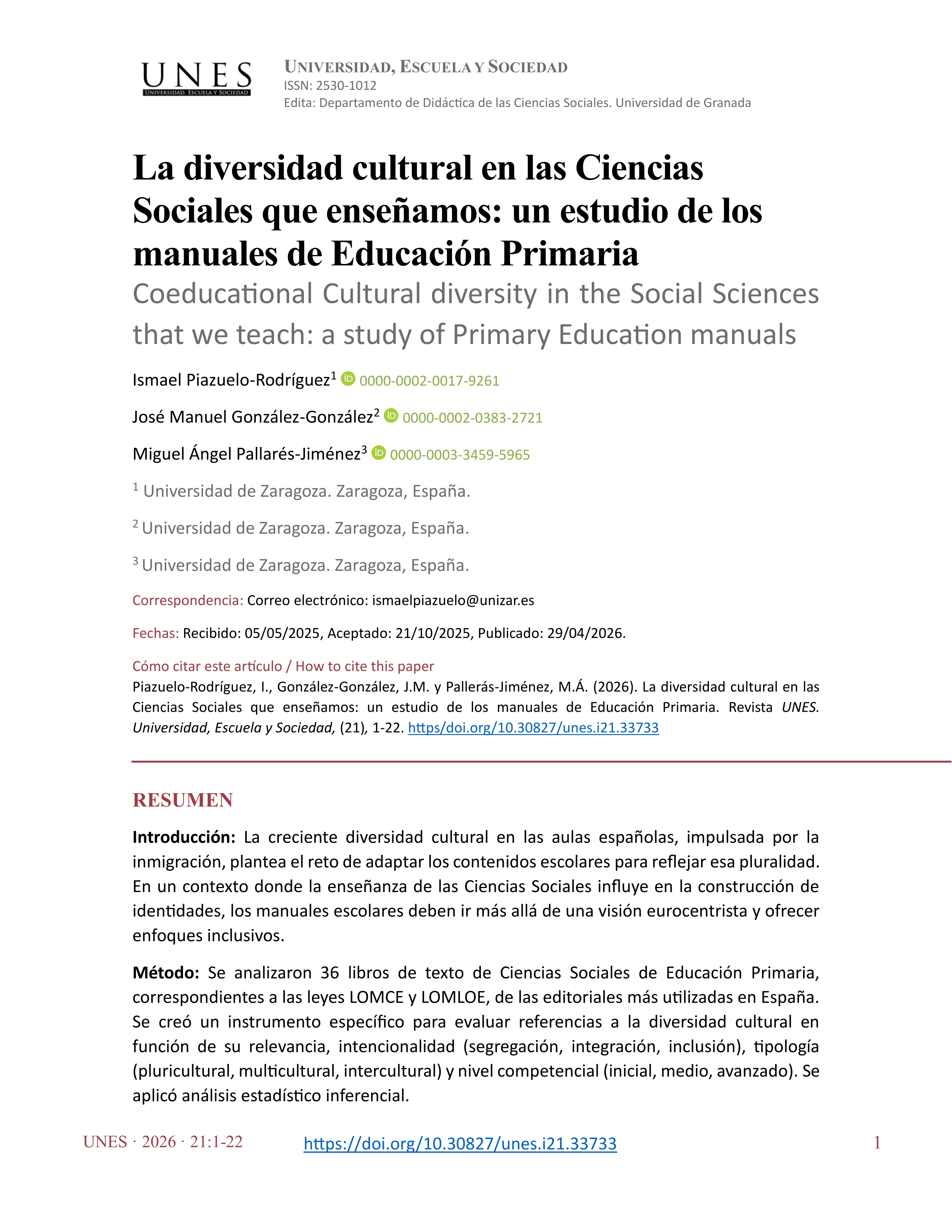 La diversidad cultural en las Ciencias Sociales que enseñamos: un estudio de los manuales de Educación Primaria