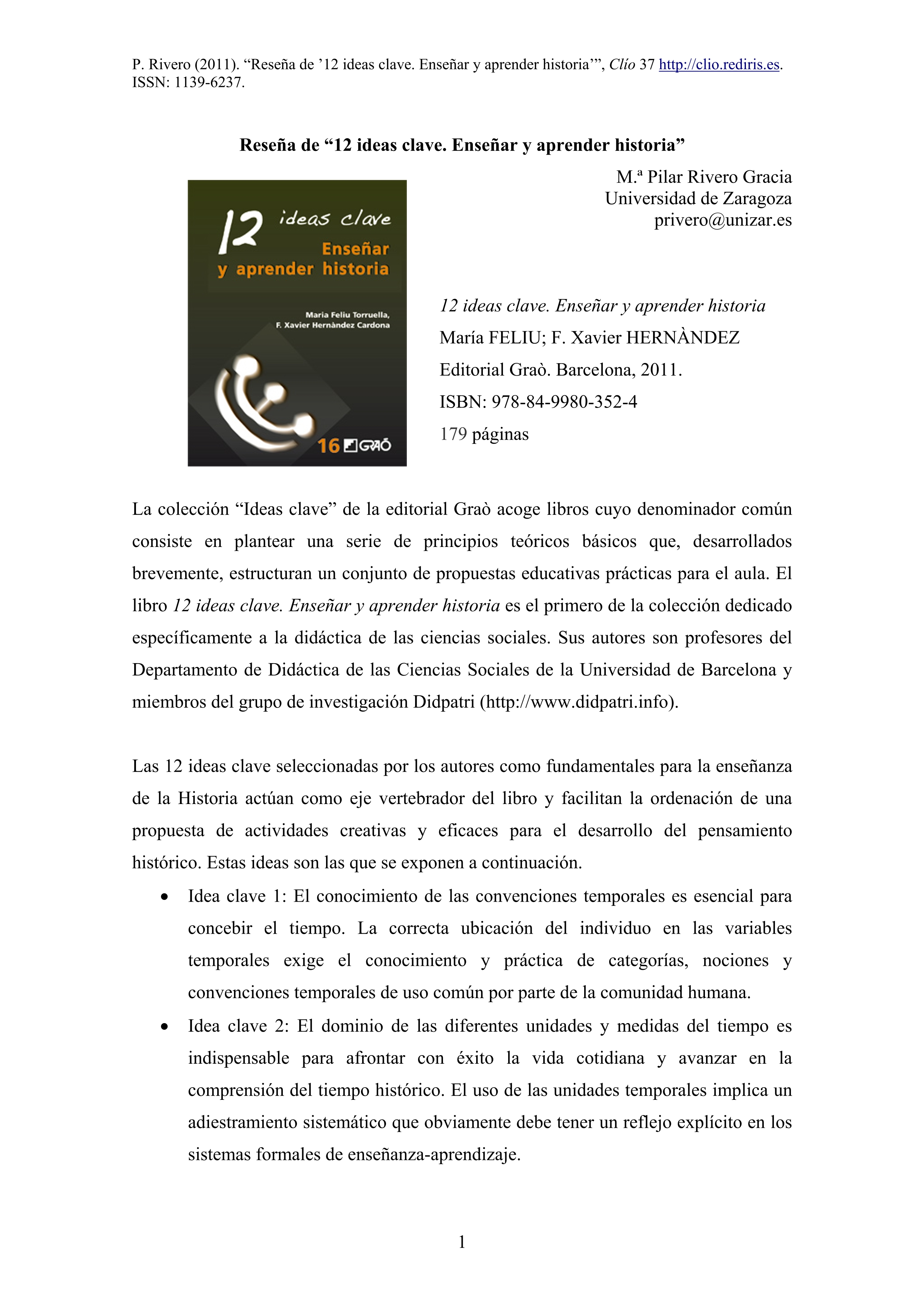 Reseña de 12 ideas clave. Enseñar y aprender historia