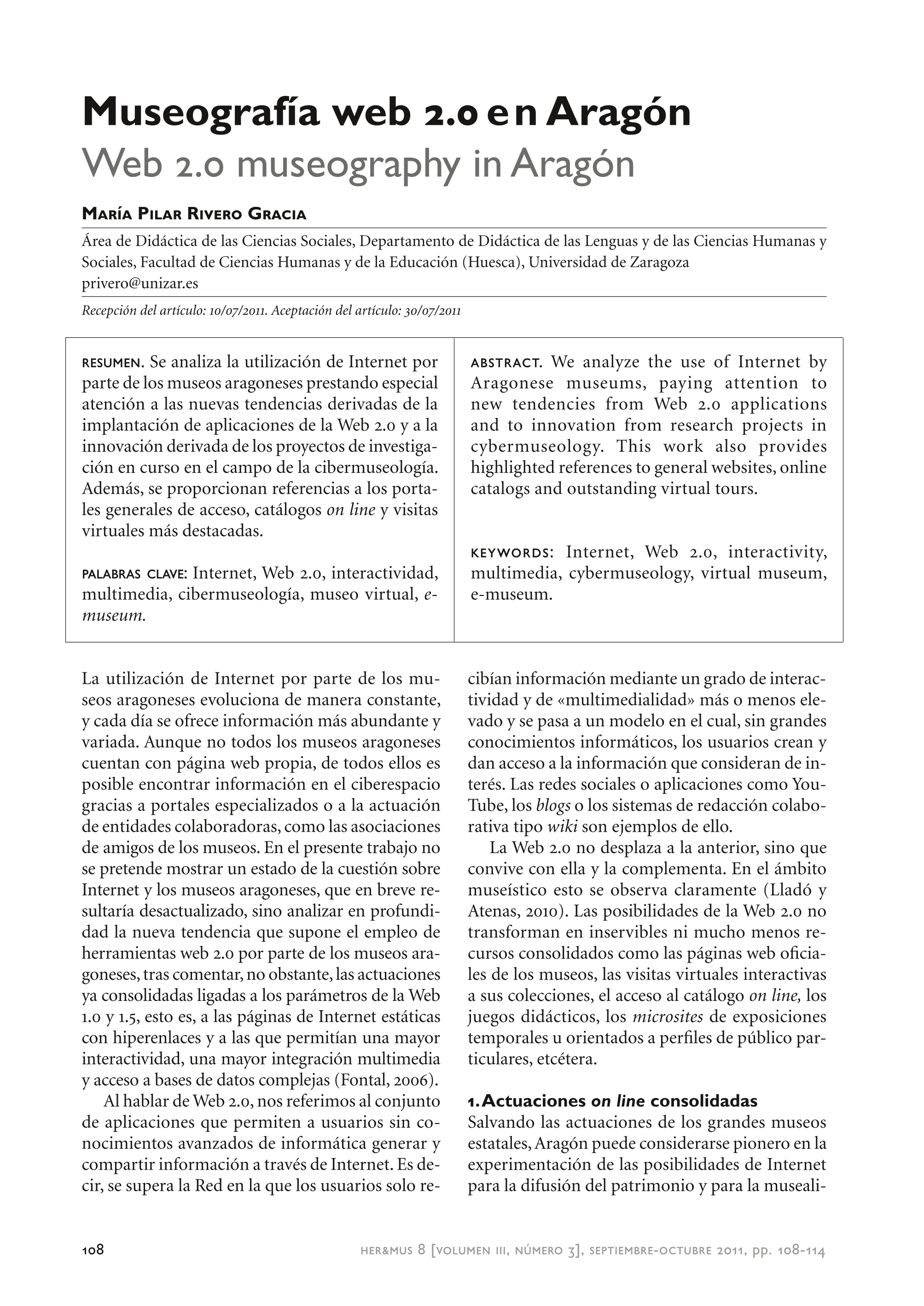 Museografía web 2.0 en Aragón