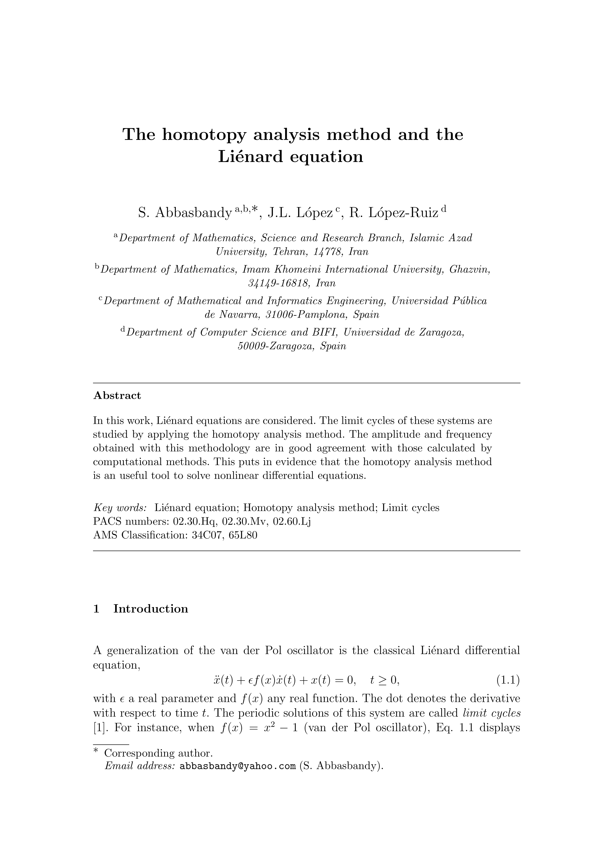 The homotopy analysis method and the Lienard equation