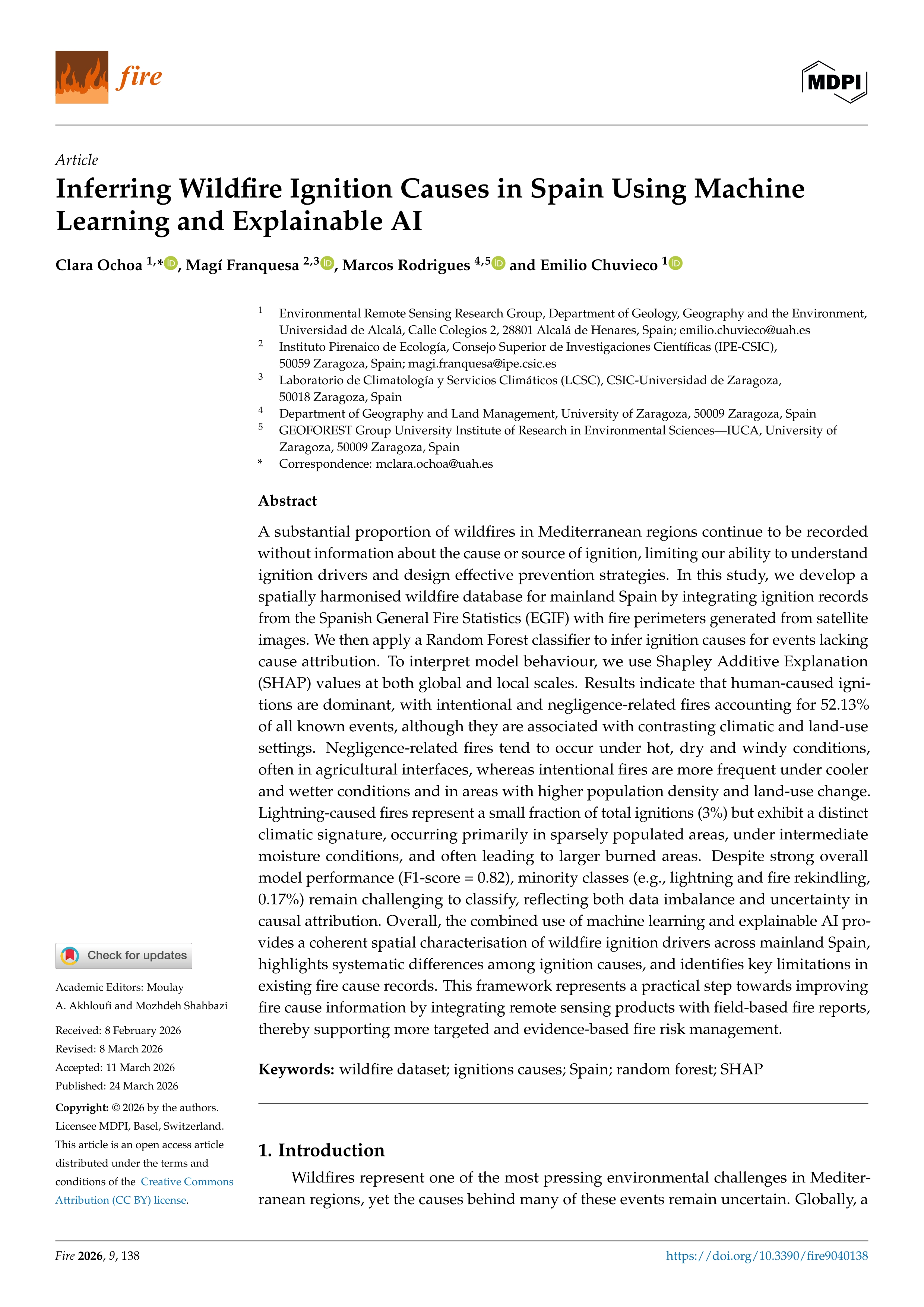Inferring Wildfire Ignition Causes in Spain Using Machine Learning and Explainable AI
