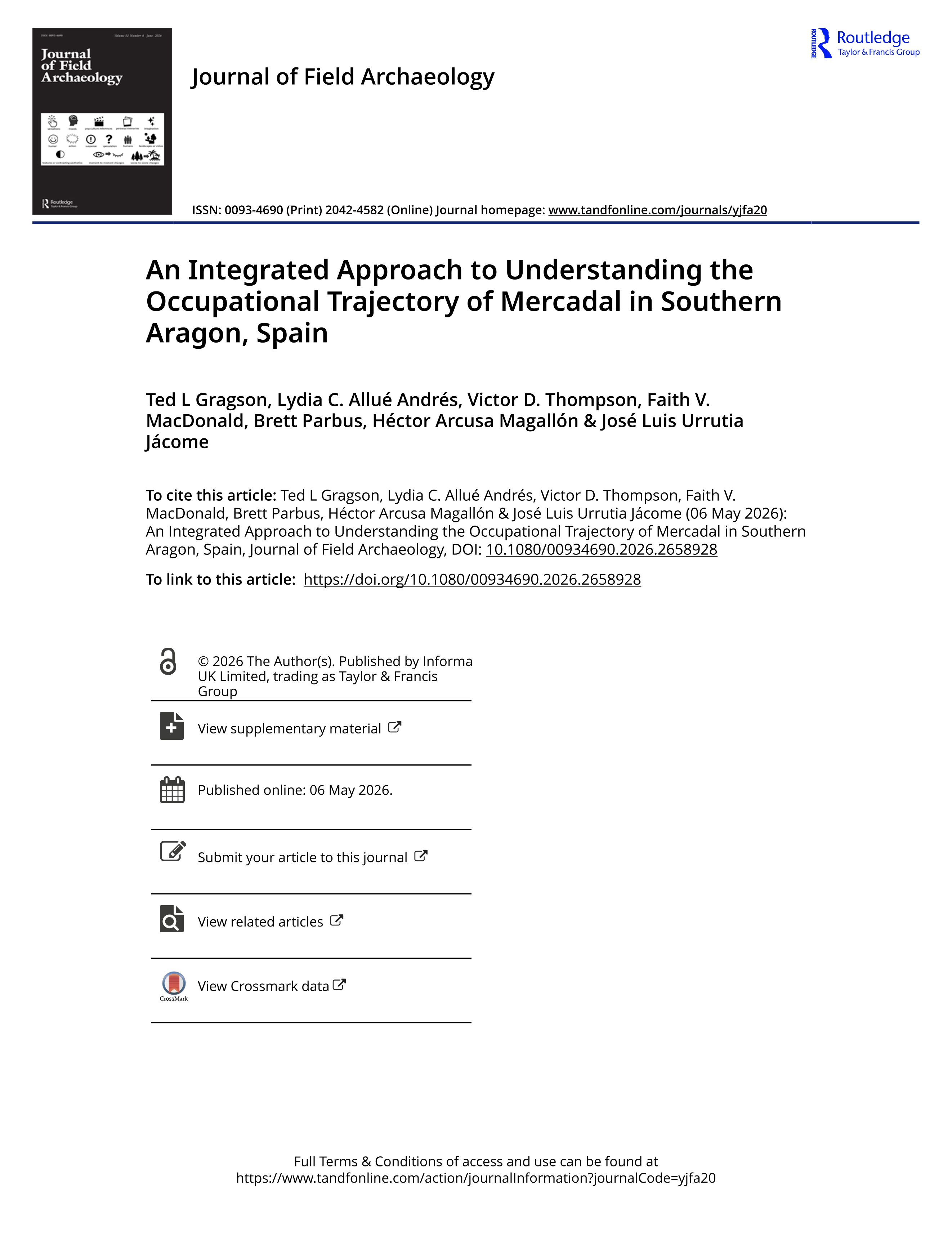 An integrated approach to understanding the occupational trajectory of Mercadal in Southern Aragon, Spain