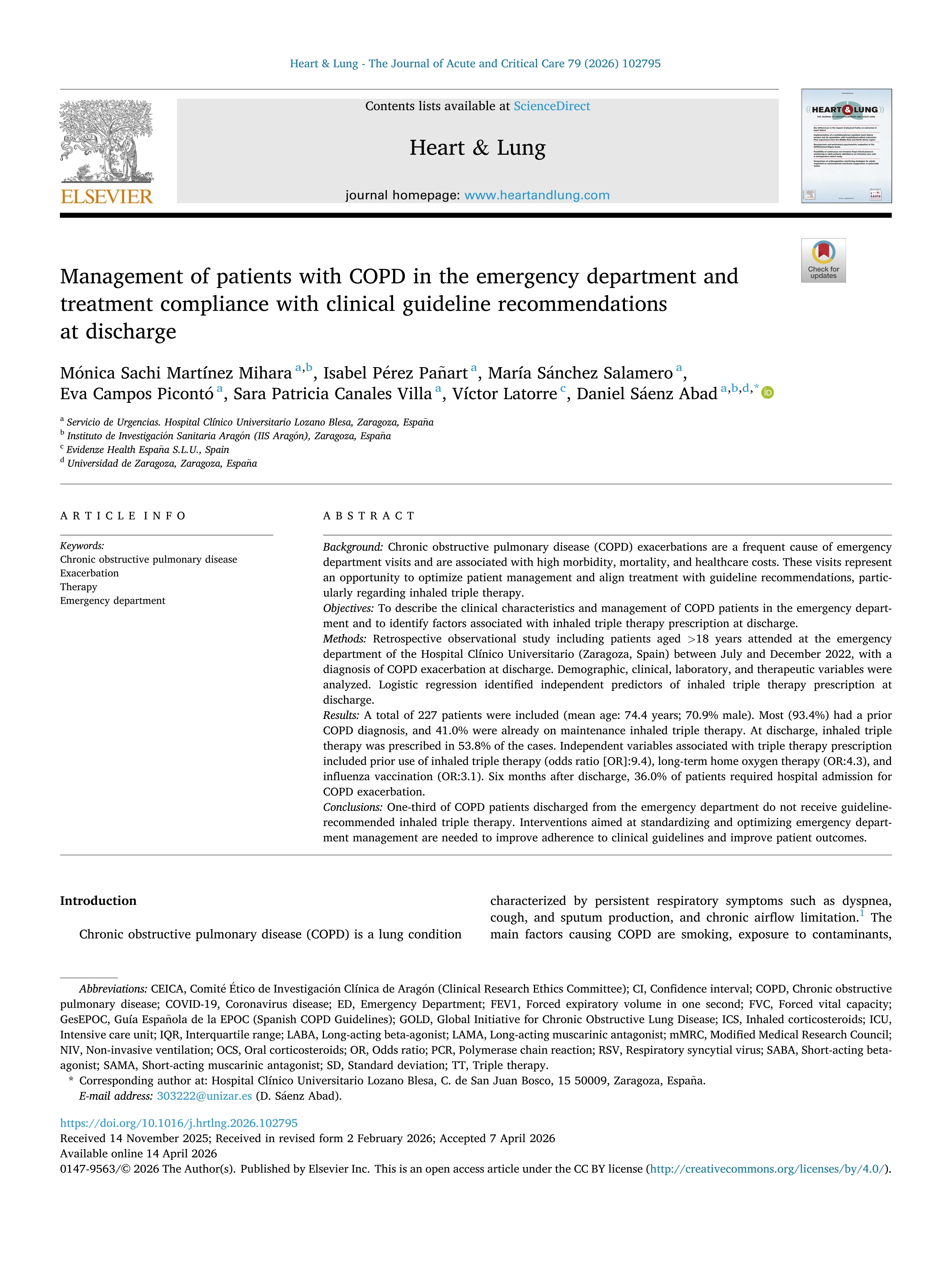 Management of patients with COPD in the emergency department and treatment compliance with clinical guideline recommendations at discharge