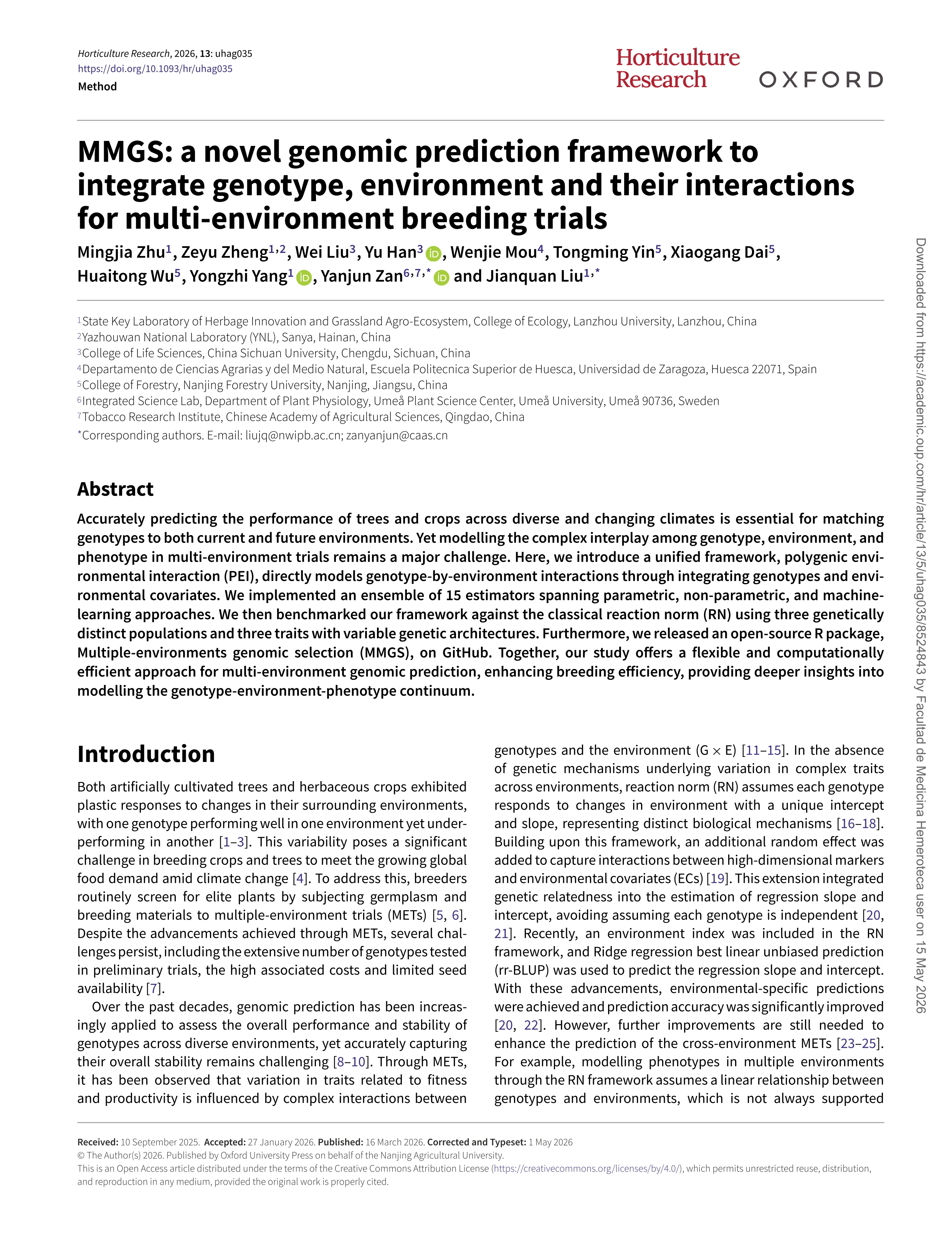 MMGS: a novel genomic prediction framework to integrate genotype, environment and their interactions for multi-environment breeding trials