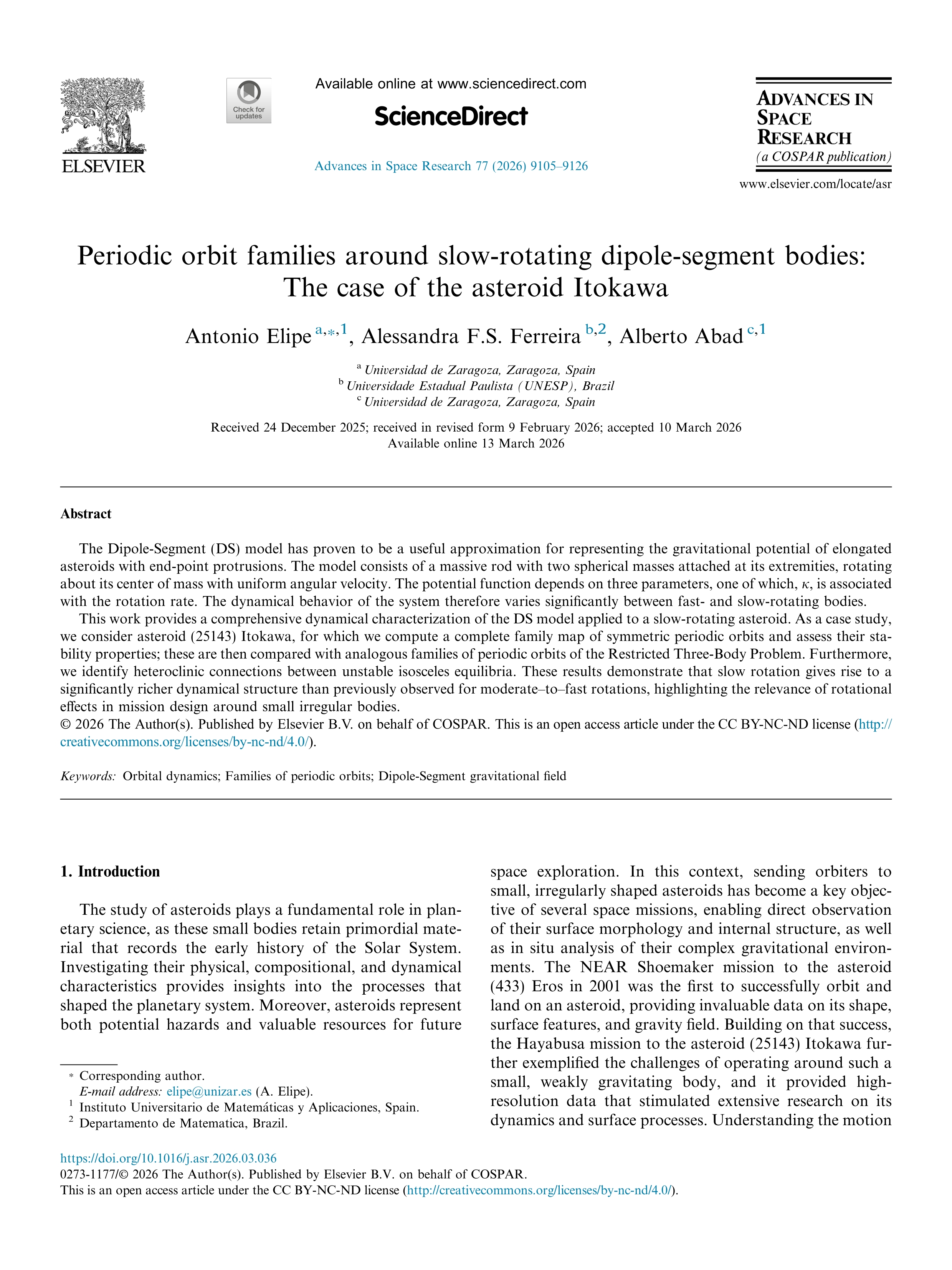 Periodic orbit families around slow-rotating dipole-segment bodies: The case of the asteroid Itokawa
