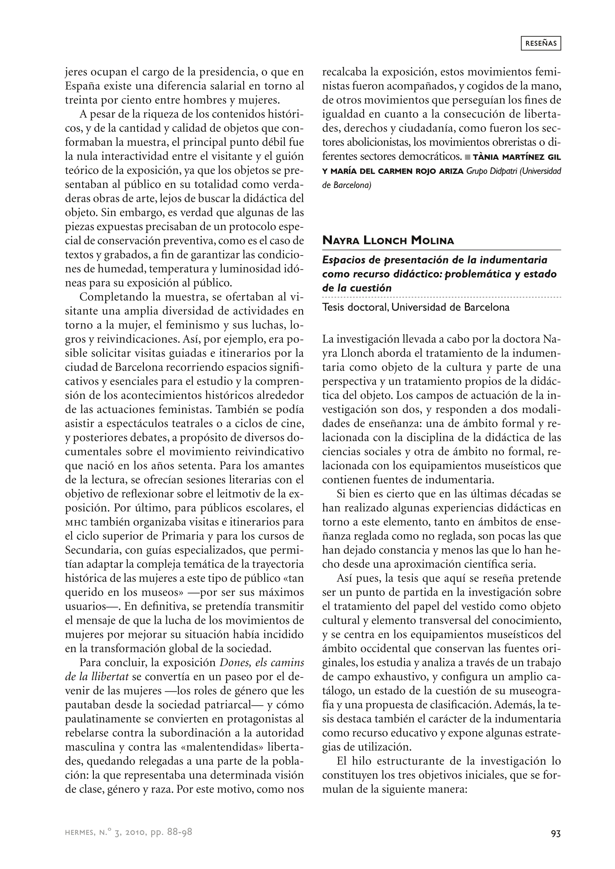 Reseña de “Nayra Llonch Molina: Espacios de presentación de la indumentaria como recurso didáctico