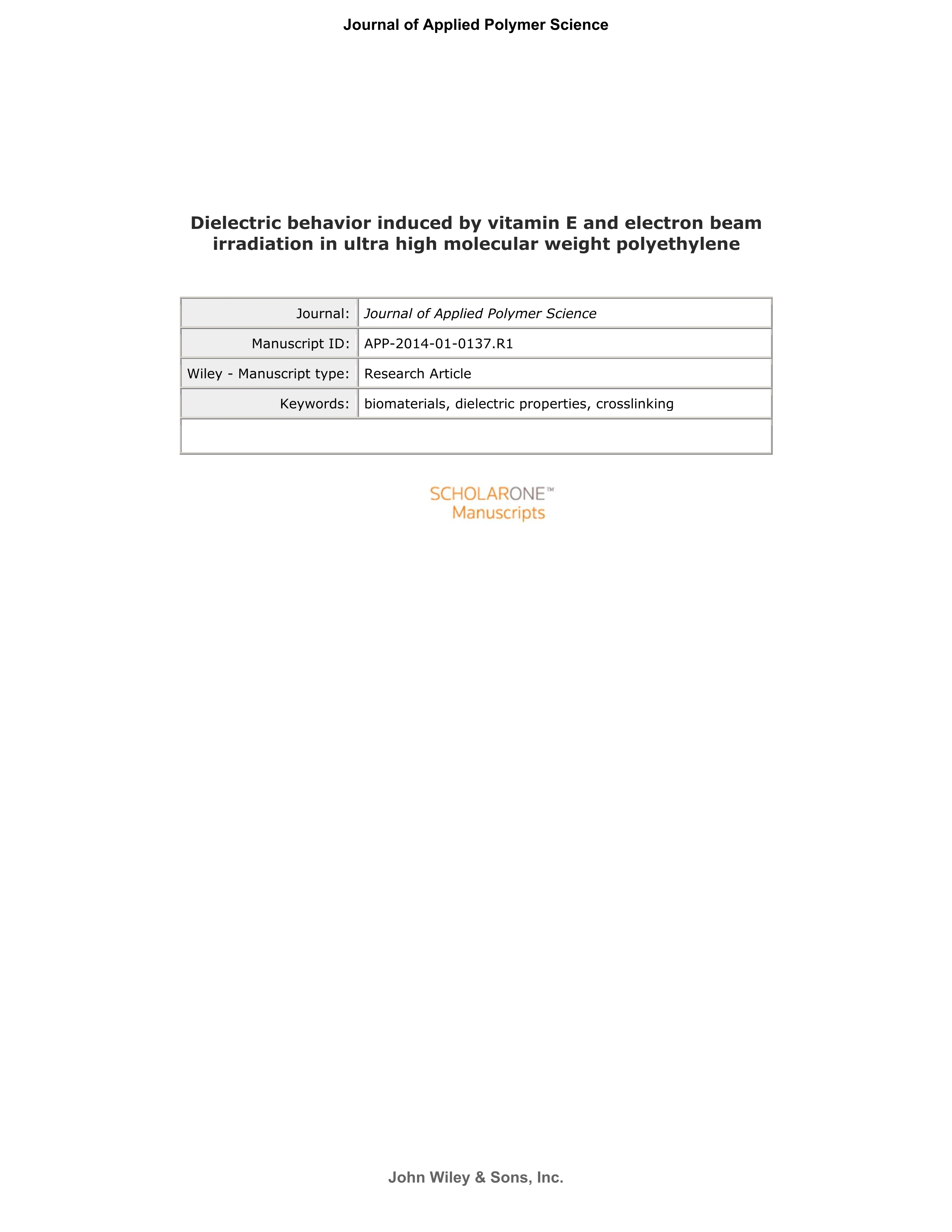 Dielectric behaviour induced by vitamin E and electron beam irradiation in ultra high molecular weight polyethylene