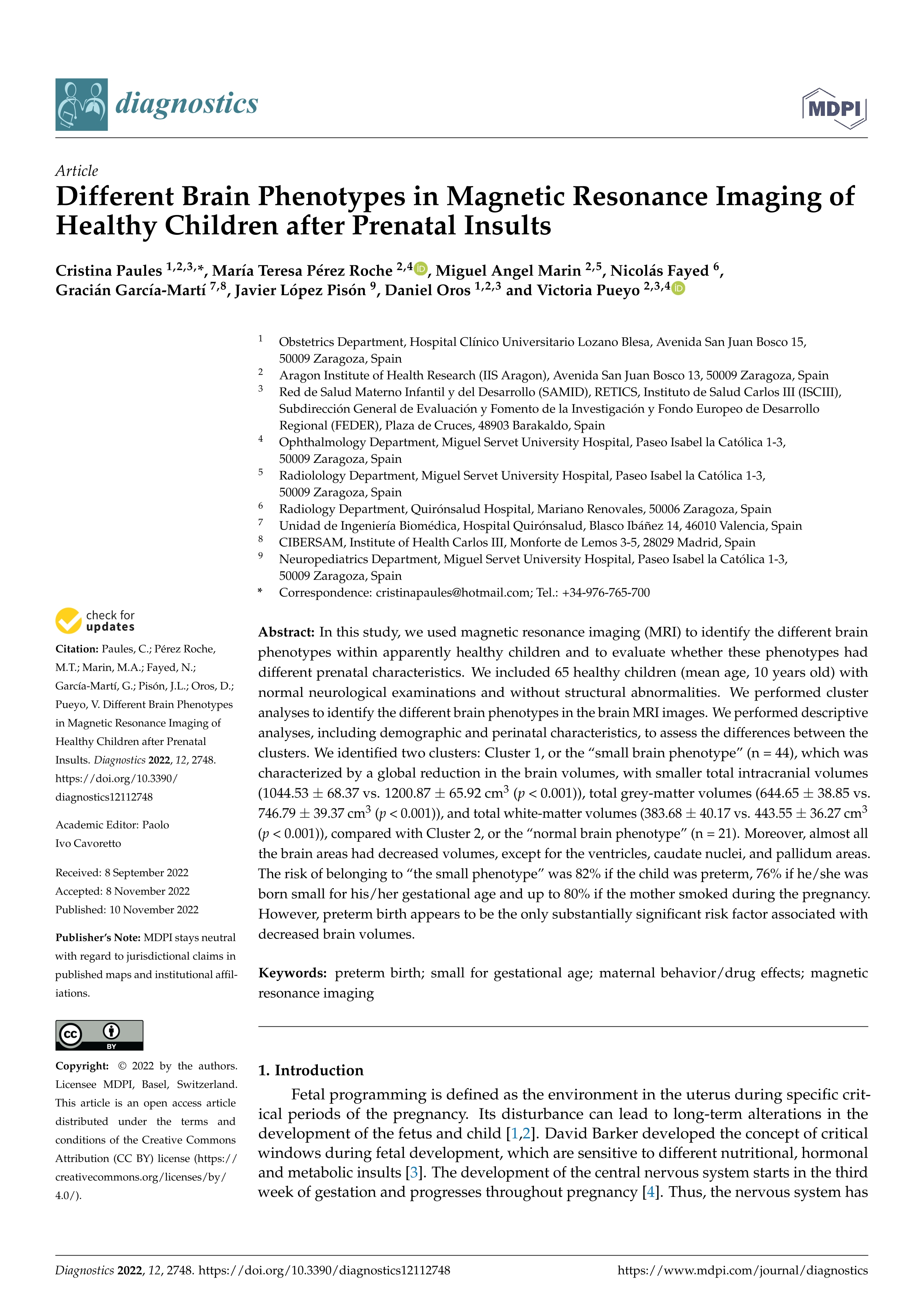 Different Brain Phenotypes in Magnetic Resonance Imaging of Healthy Children after Prenatal Insults