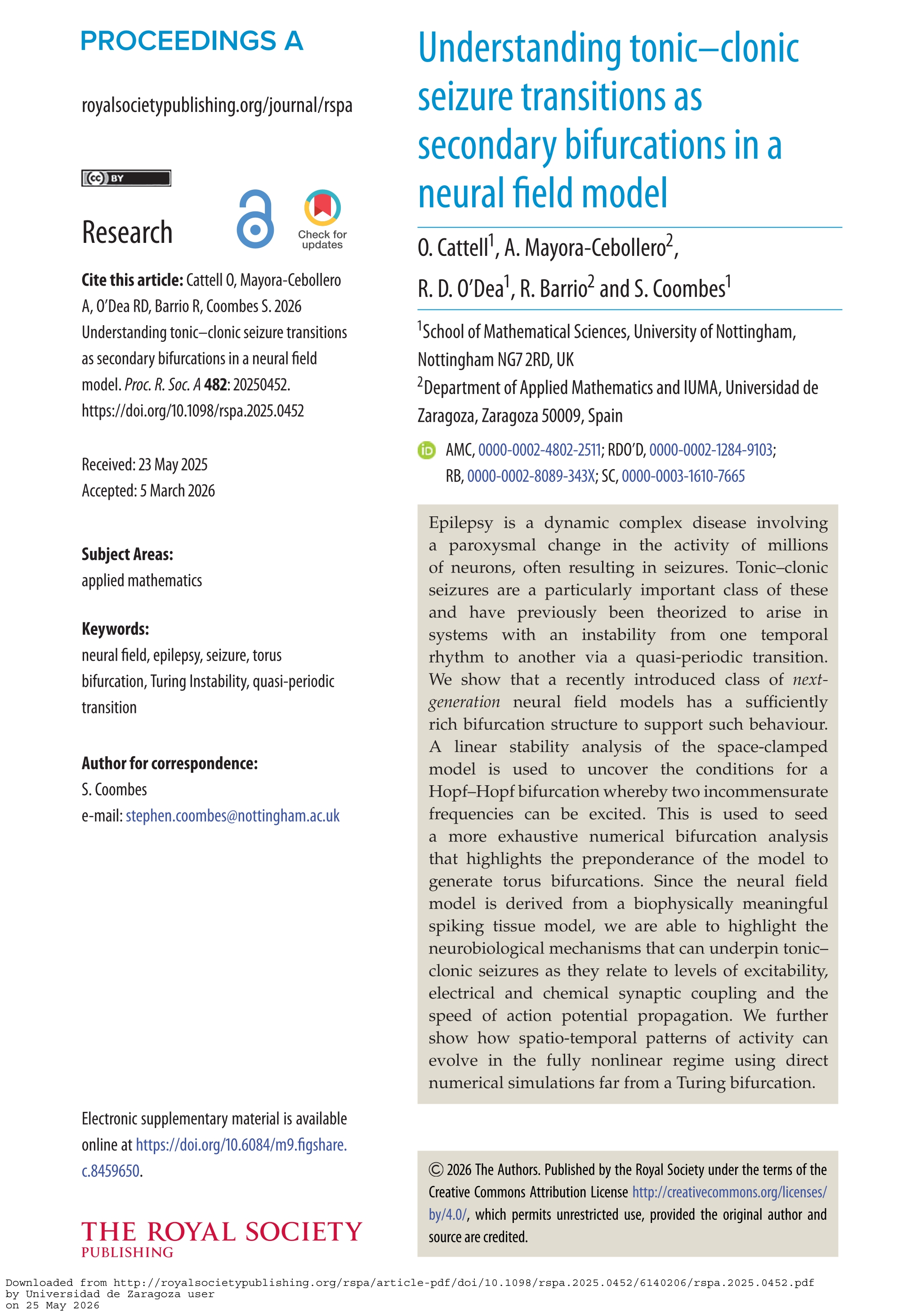 Understanding tonic–clonic seizure transitions as secondary bifurcations in a neural field model