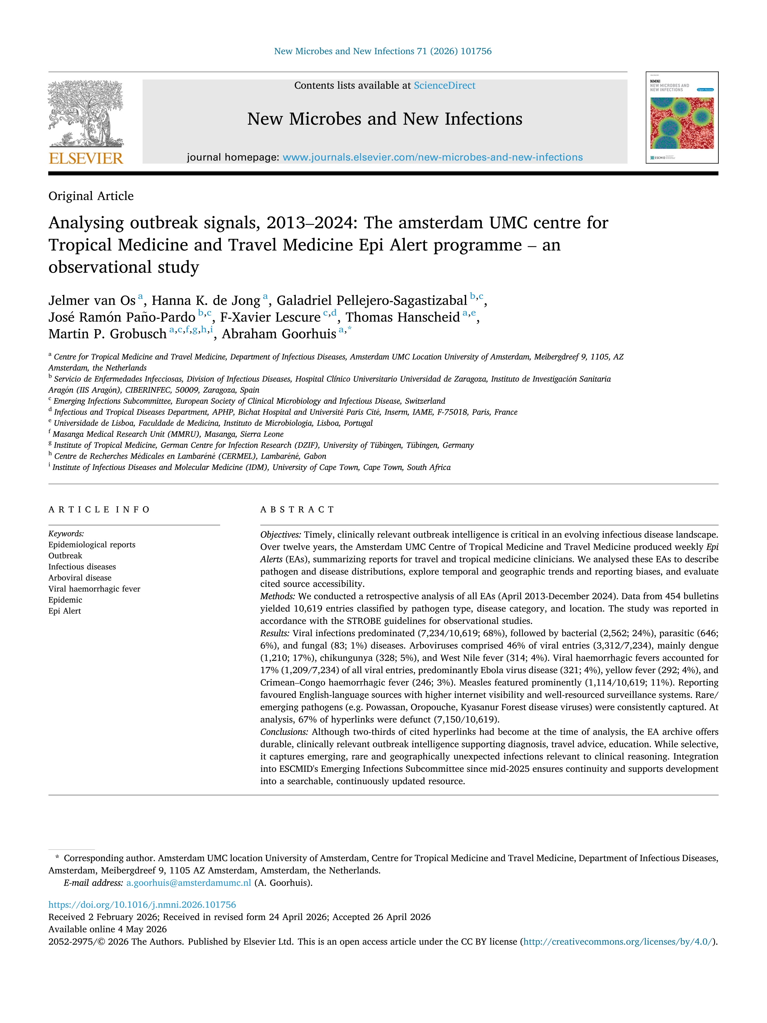 Analysing outbreak signals, 2013–2024: The amsterdam UMC centre for Tropical Medicine and Travel Medicine Epi Alert programme – an observational study