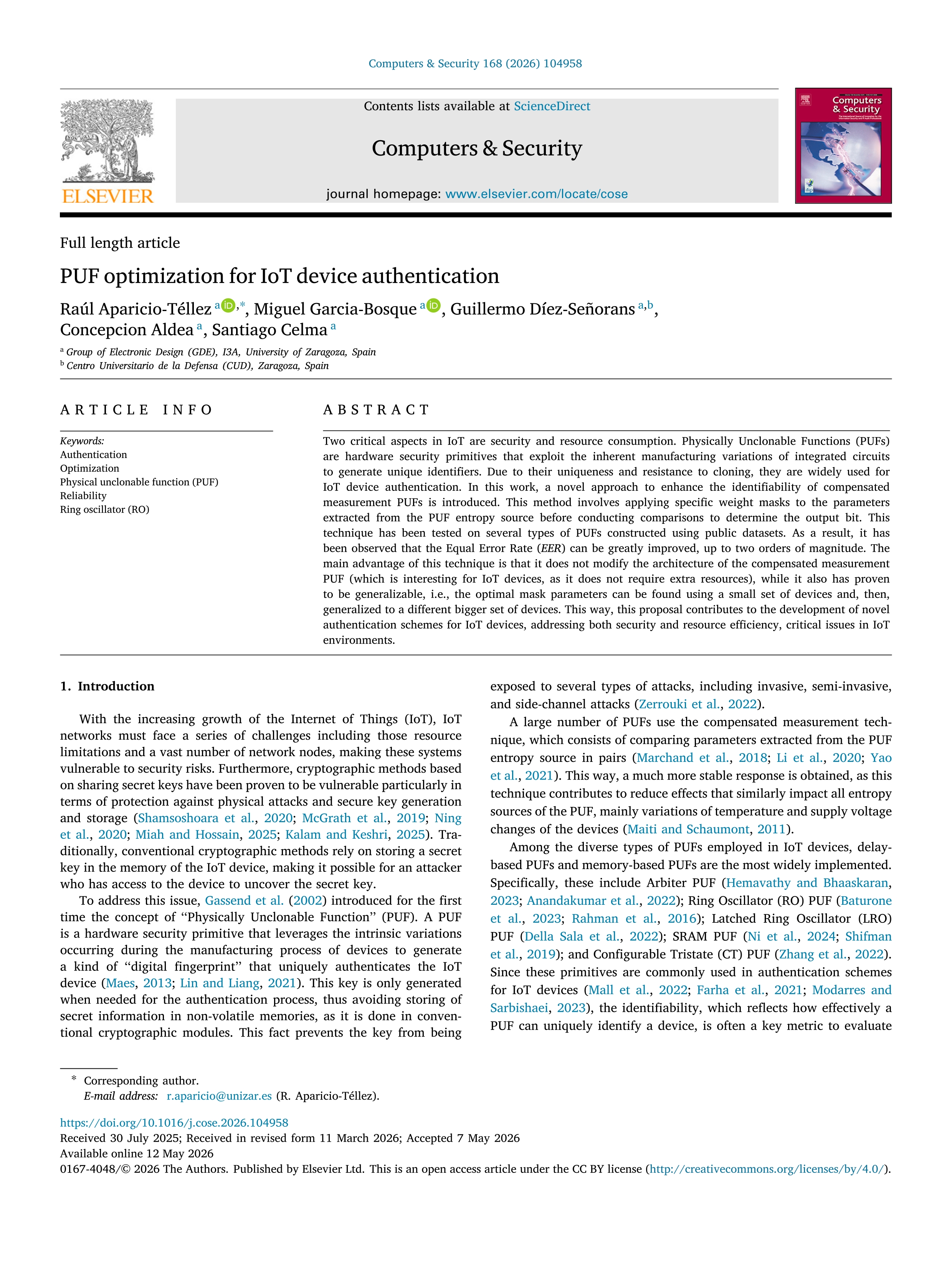 PUF optimization for IoT device authentication