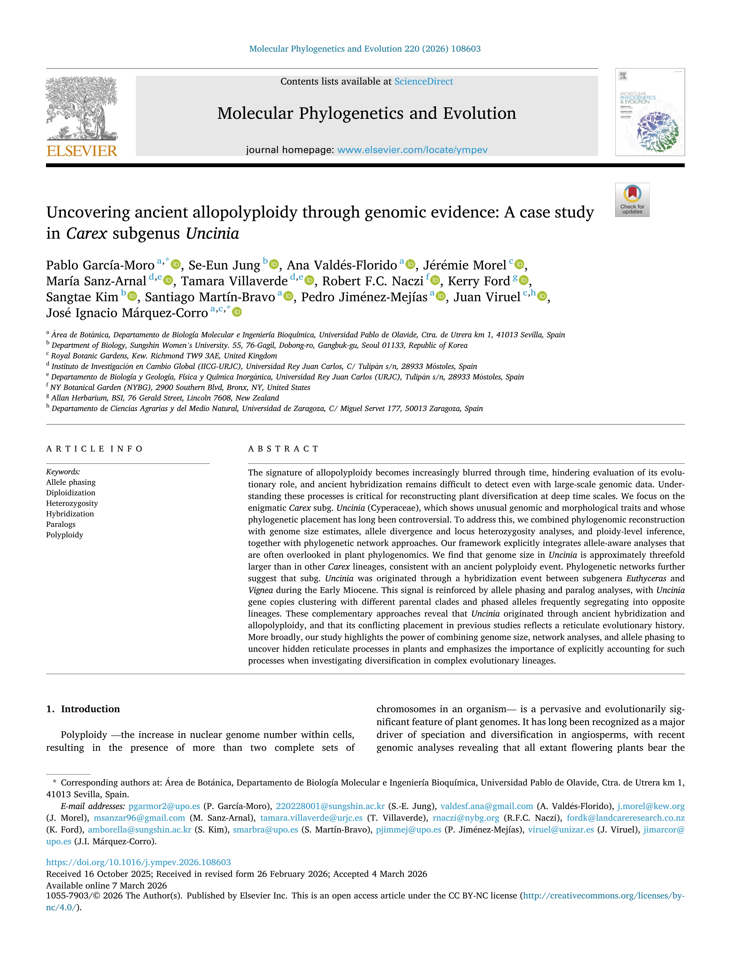 Uncovering ancient allopolyploidy through genomic evidence: A case study in Carex subgenus Uncinia