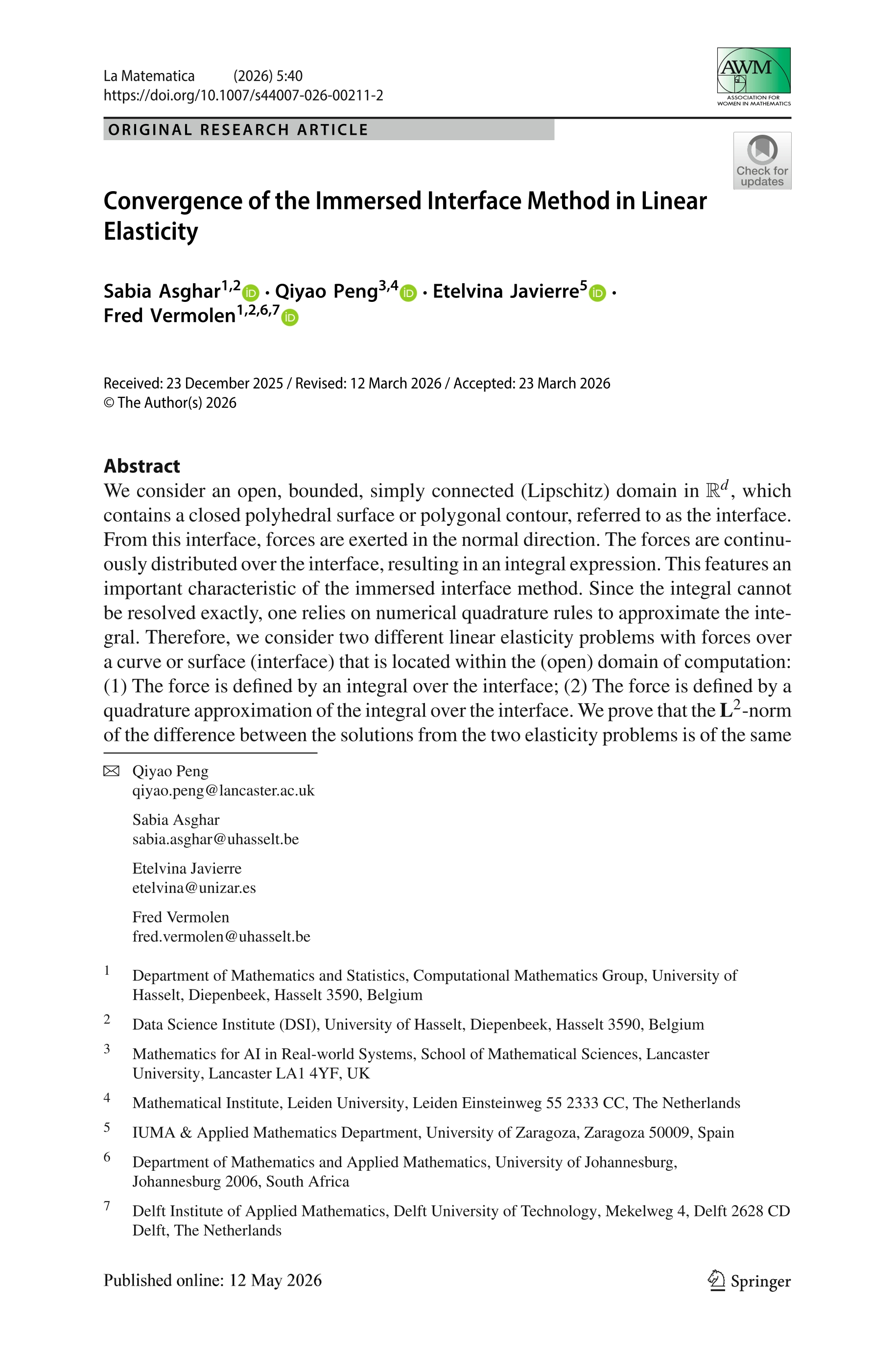 Convergence of the Immersed Interface Method in Linear Elasticity