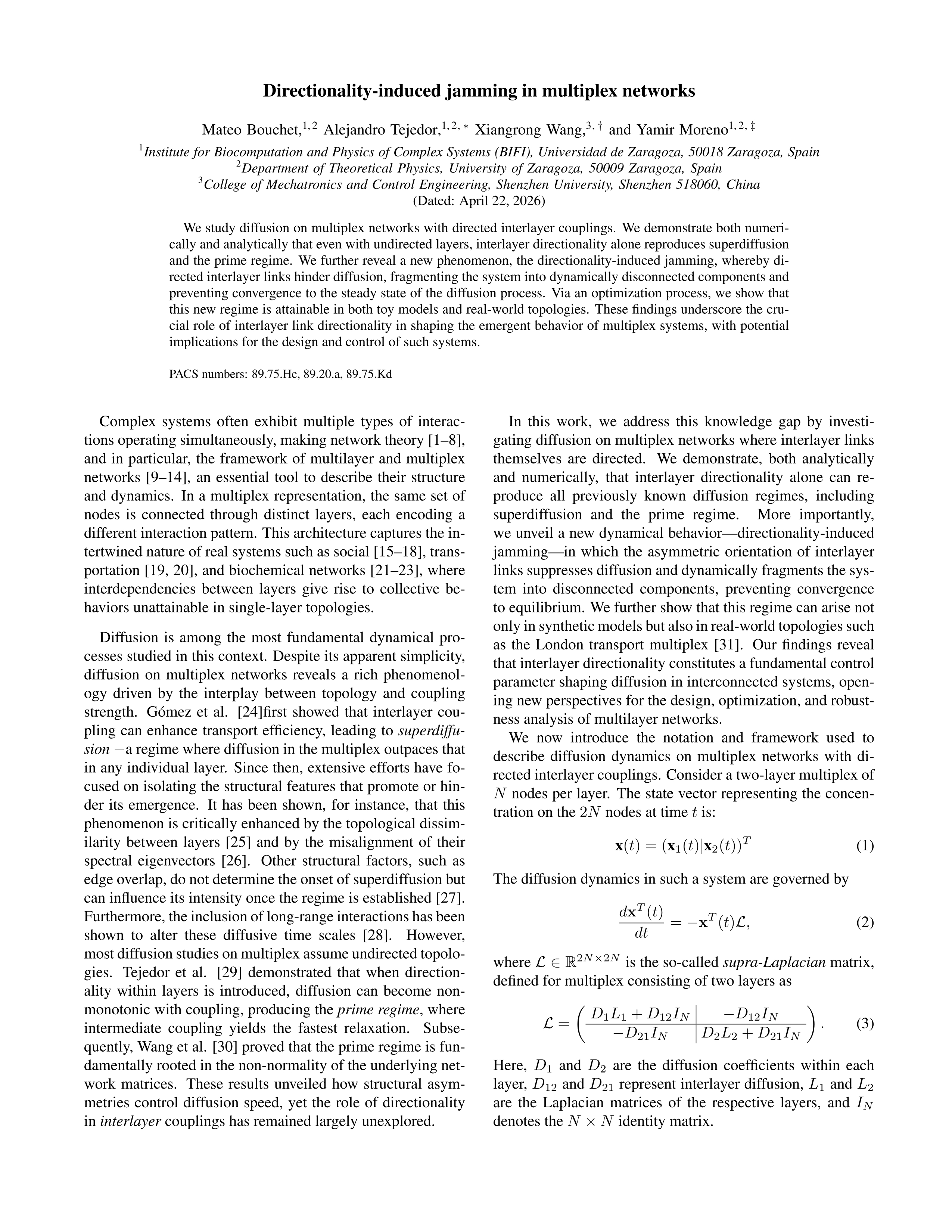 Directionality-Induced Jamming in Multiplex Networks