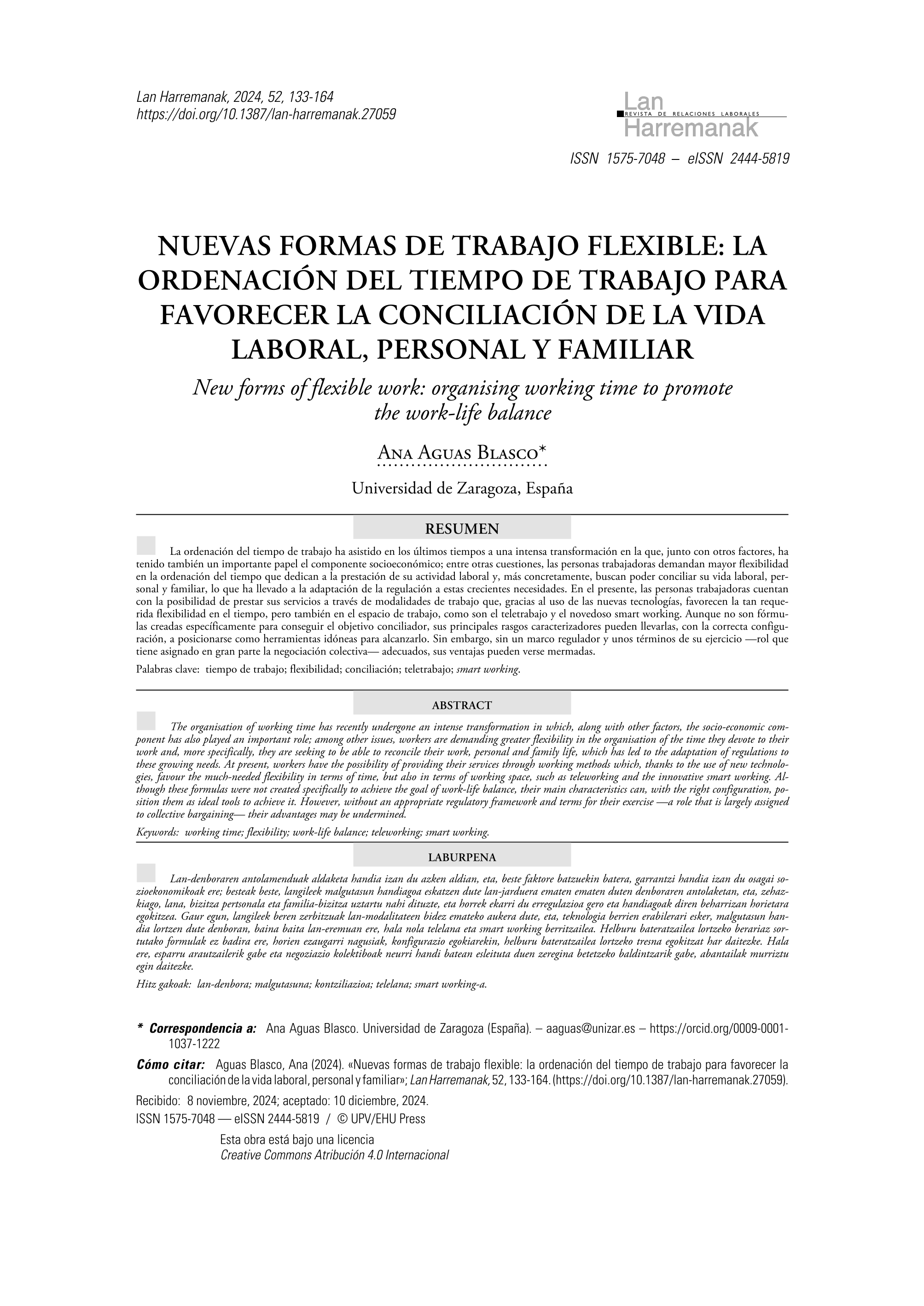 Nuevas formas de trabajo flexible: la ordenación del tiempo de trabajo para favorecer la conciliación de la vida laboral, personal y familiar