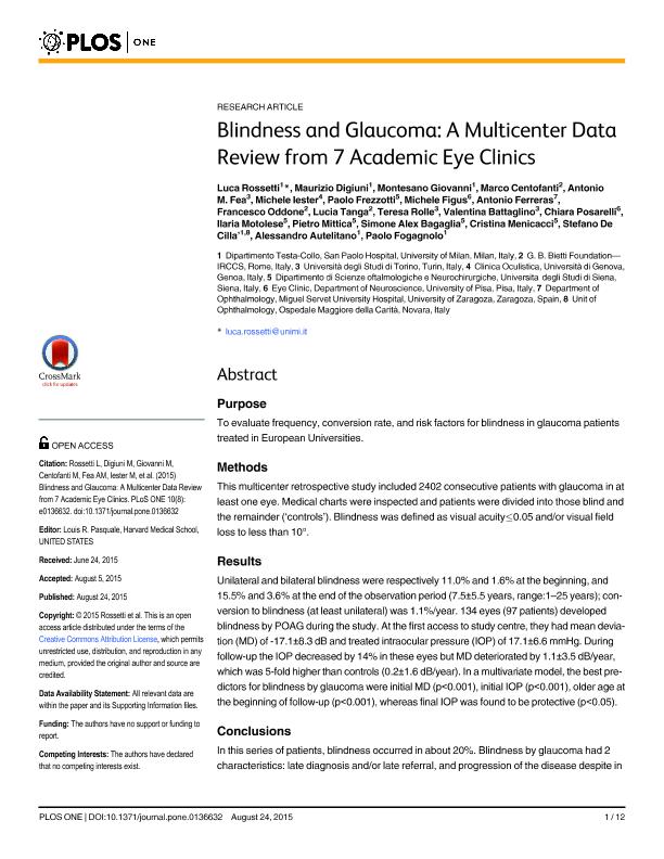 Blindness and glaucoma: A multicenter data review from 7 academic eye clinics