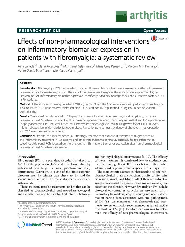 Effects of non-pharmacological interventions on inflammatory biomarker expression in patients with fibromyalgia: A systematic review