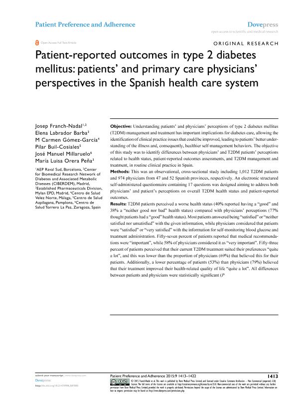 Patient-reported outcomes in type 2 diabetes mellitus: Patients’ and primary care physicians’ perspectives in the Spanish health care system