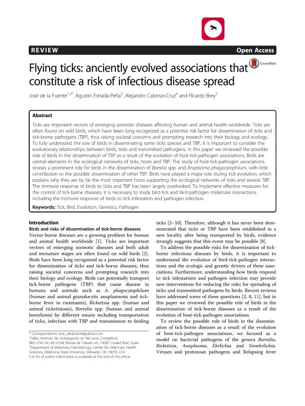 Flying ticks: Anciently evolved associations that constitute a risk of infectious disease spread